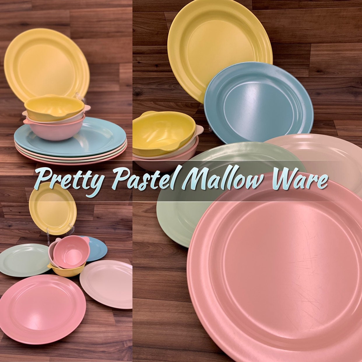 Vintage Mallow Ware Dishes Melmac Plastic Plate Set Mid Century