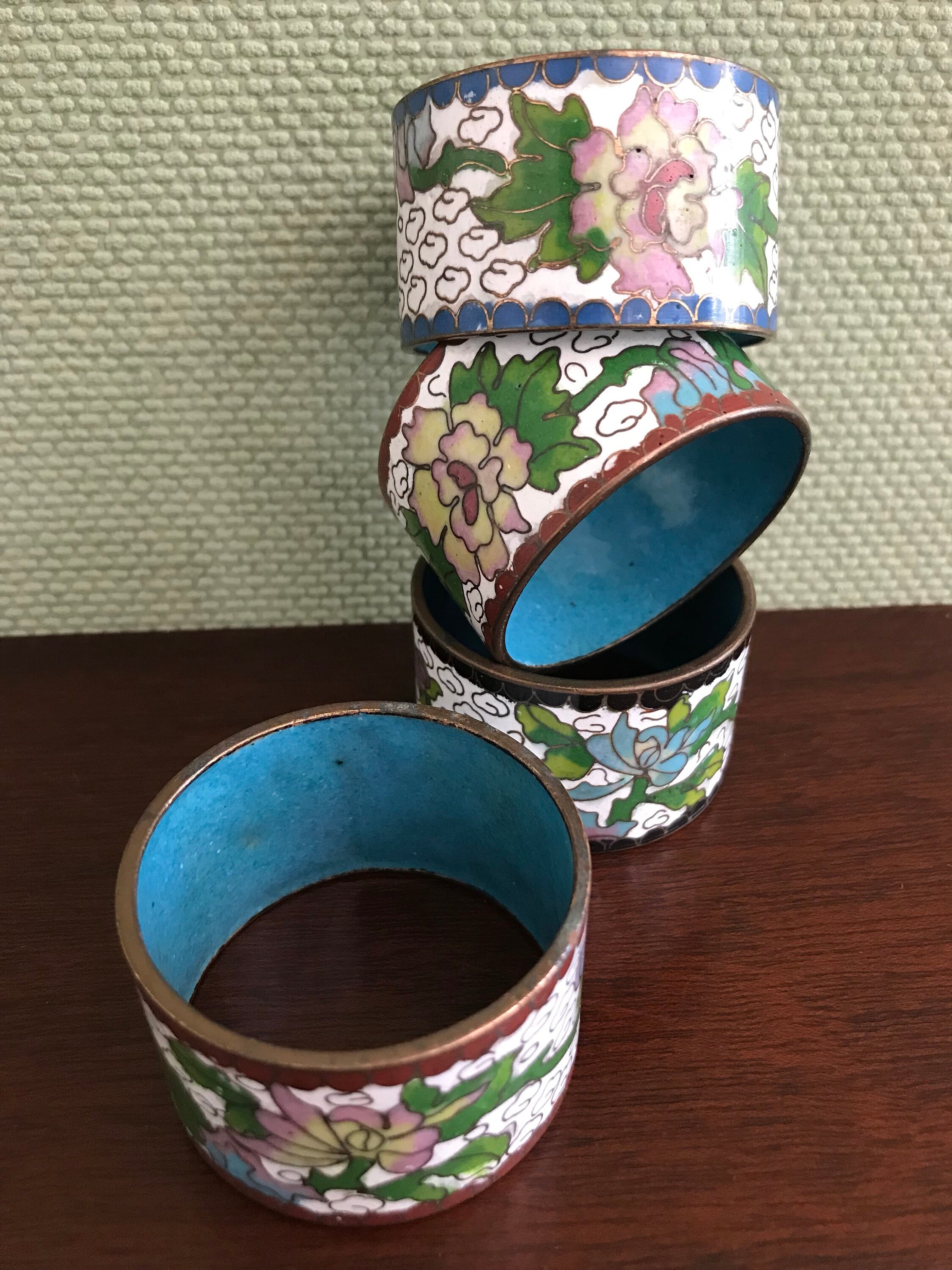 Vintage Cloisonne Napkin Rings, Asian Dinner Napkin rings, Vintage