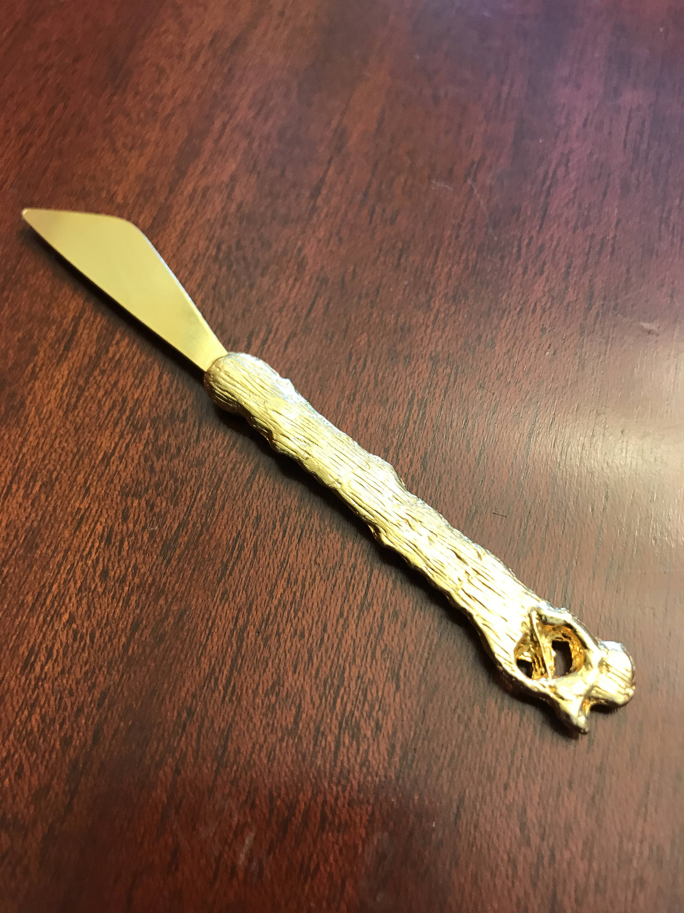 Vintage appetizer knives with ornate gold roses, mini spreaders, gold