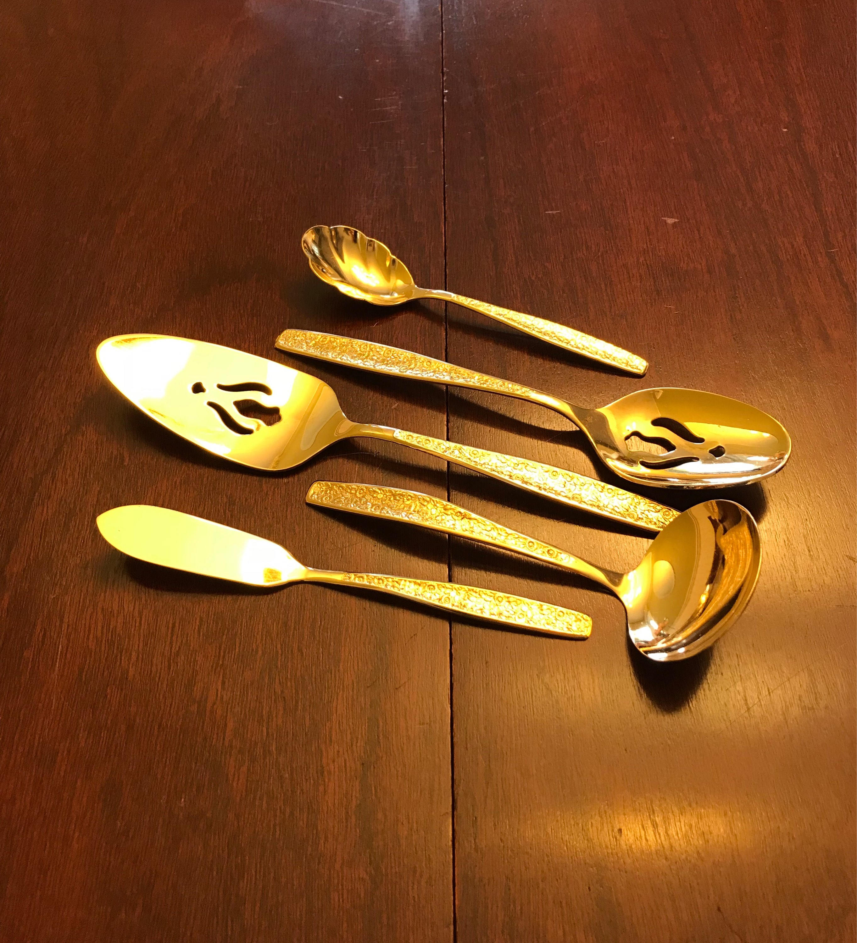 Vintage Gold Flatware Set Golden Spring Garden Flatware, 48 piece