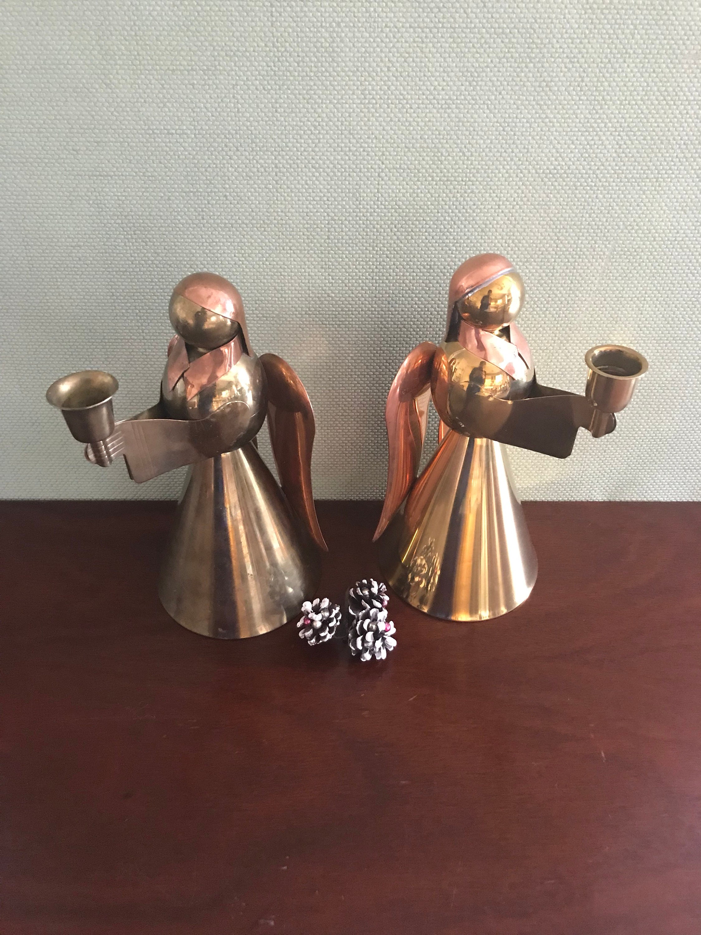Brass Angel Candlestick holders Set of 2 Large Figural Angel Candle