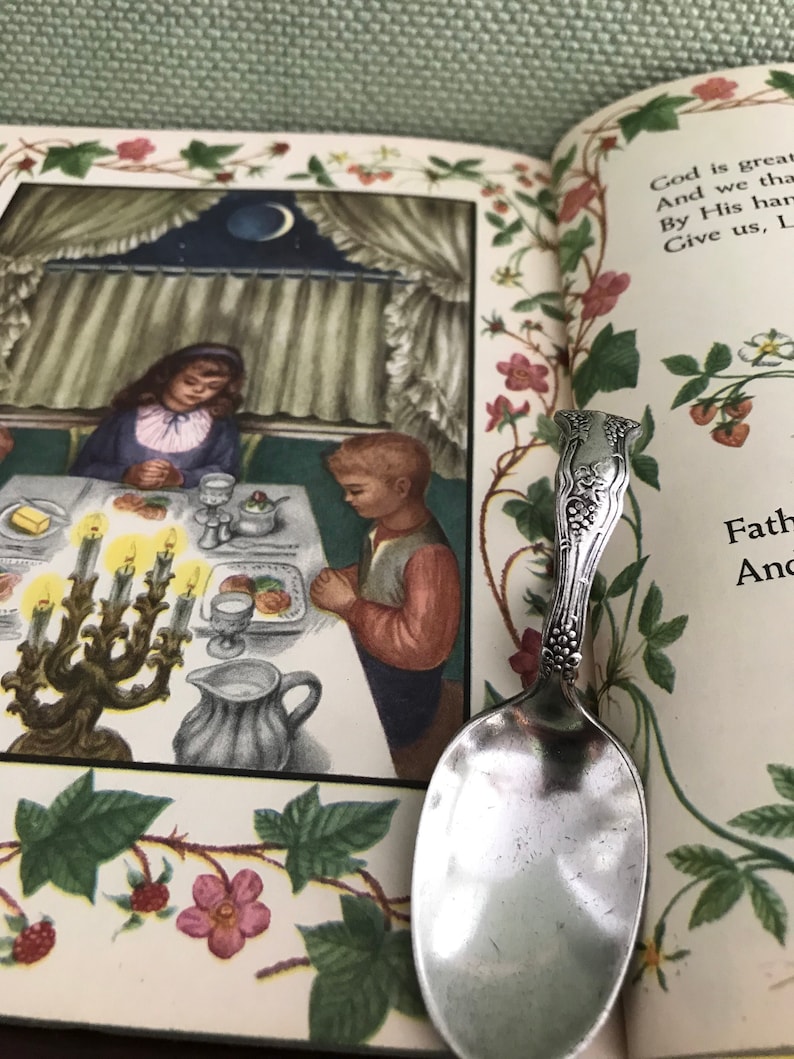 Antique Silver Baby Spoon Curved handle baby spoon shower gift Baby Gift Vintage pattern flatware baby utensil Silver plated flatware
