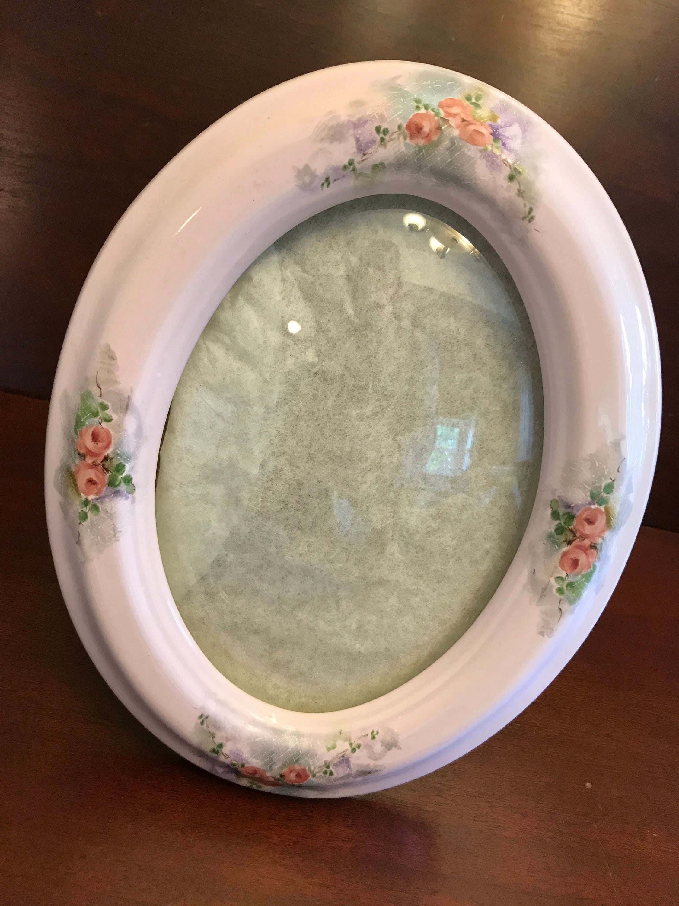 Vintage Handpainted Photo Frame with pink roses, Pink Porcelain Frame