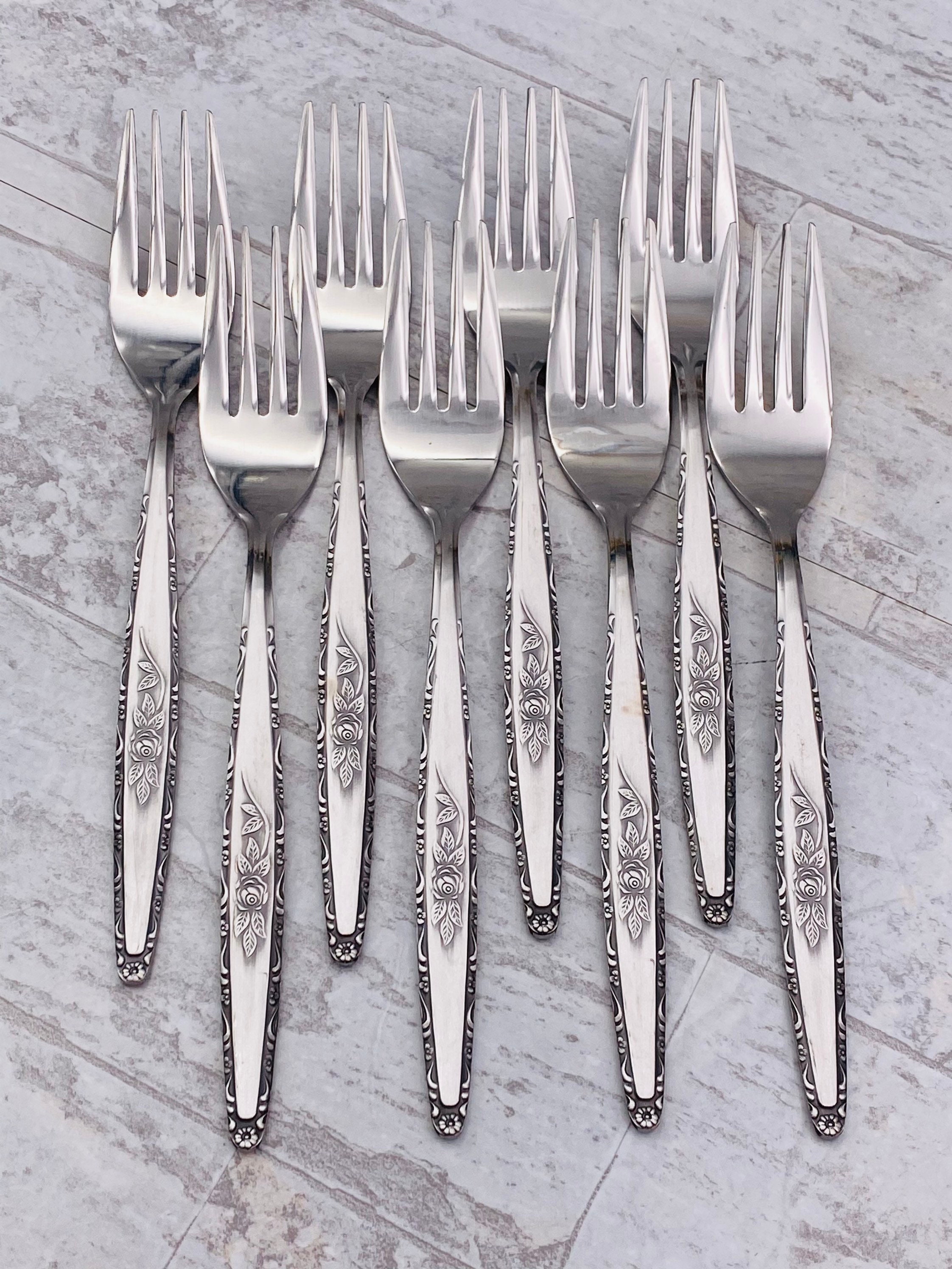 Mid Century Stainless Flatware set Rose handle by Interpur Floral MCM ...