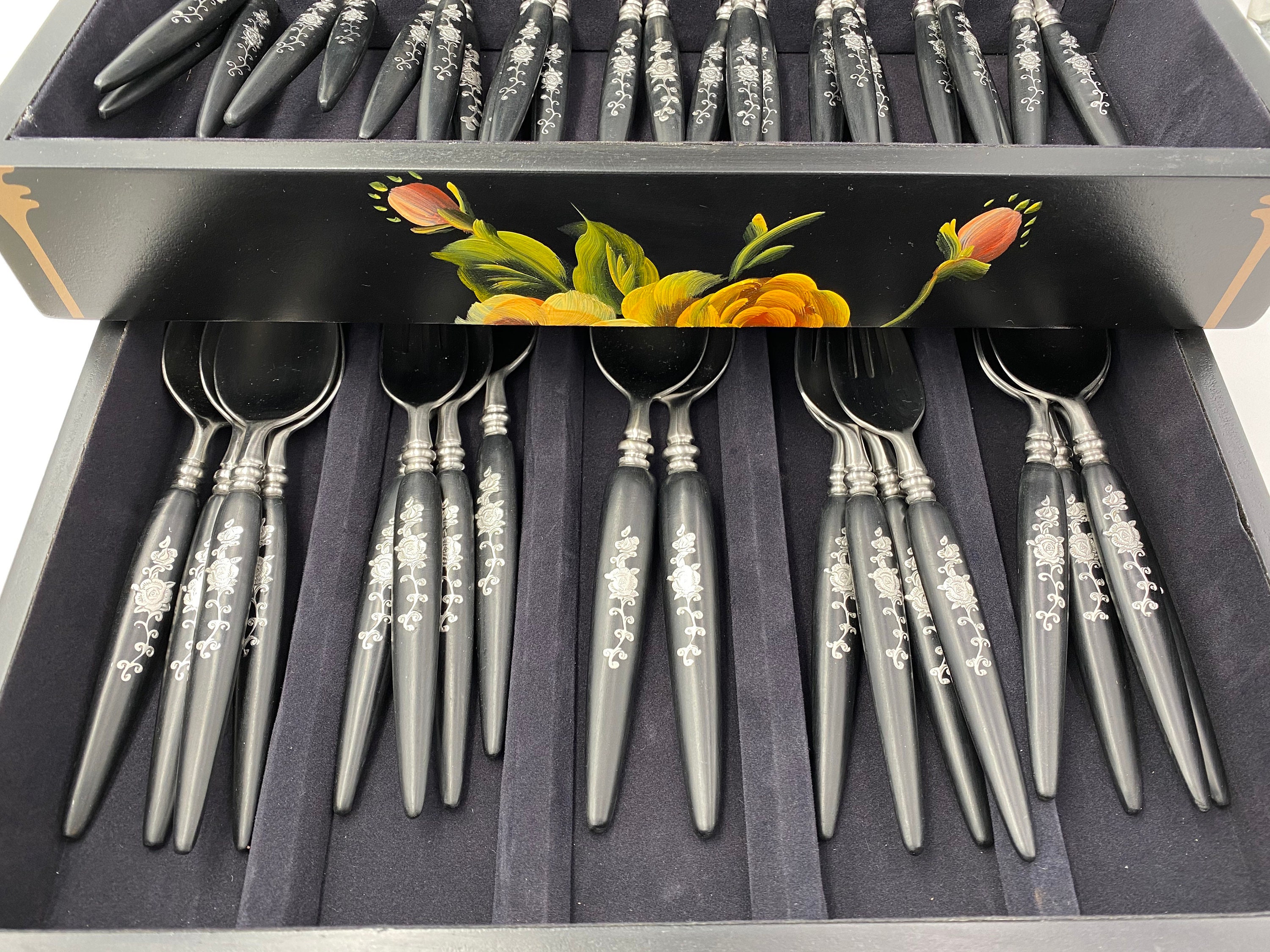 Vintage Hand Painted With Flowers Wooden Silverware Flatware Storage B –  Shop Cool Vintage Decor