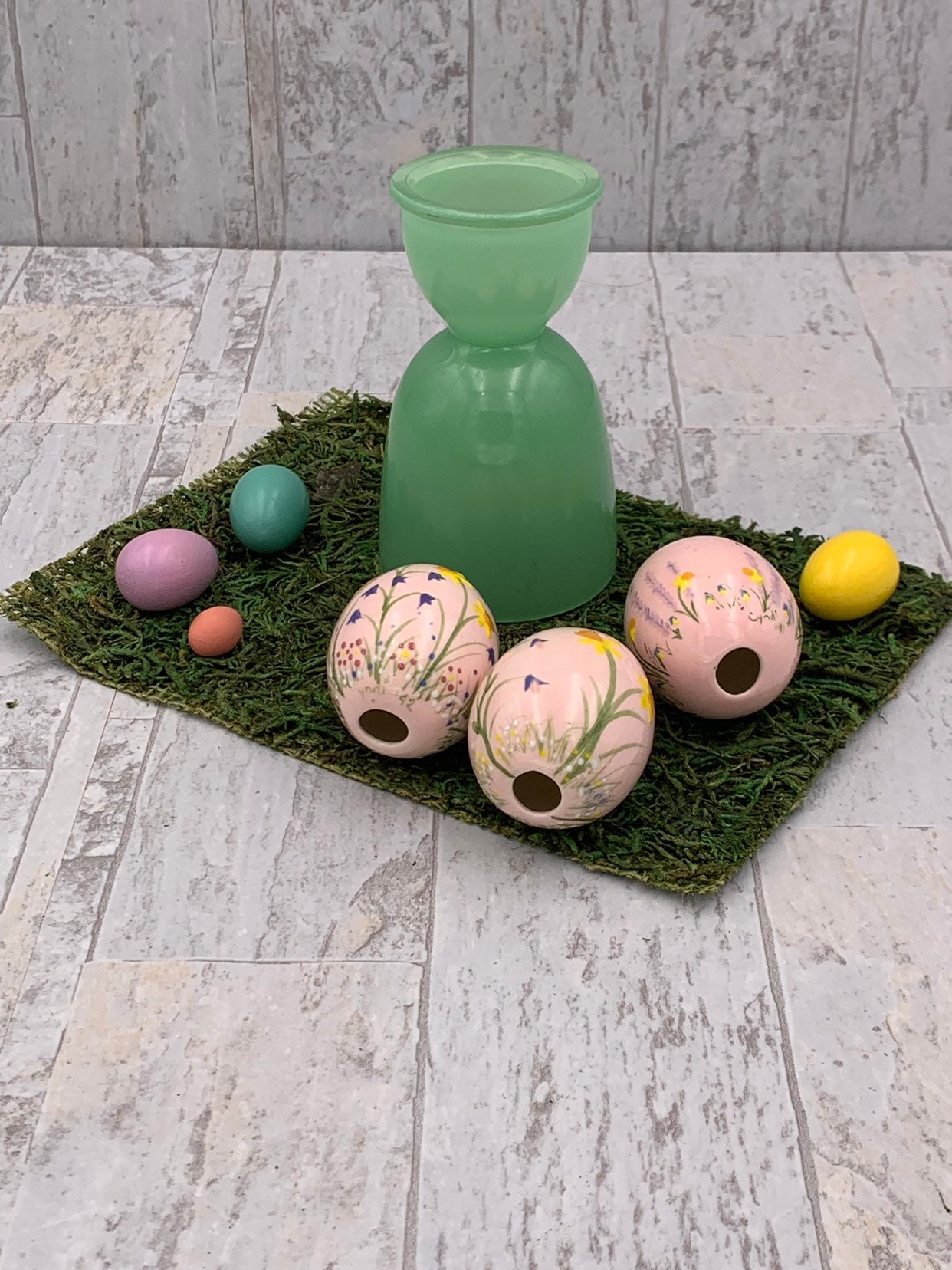 Vintage hand painted ceramic Easter Eggs, 3 pink floral Easter