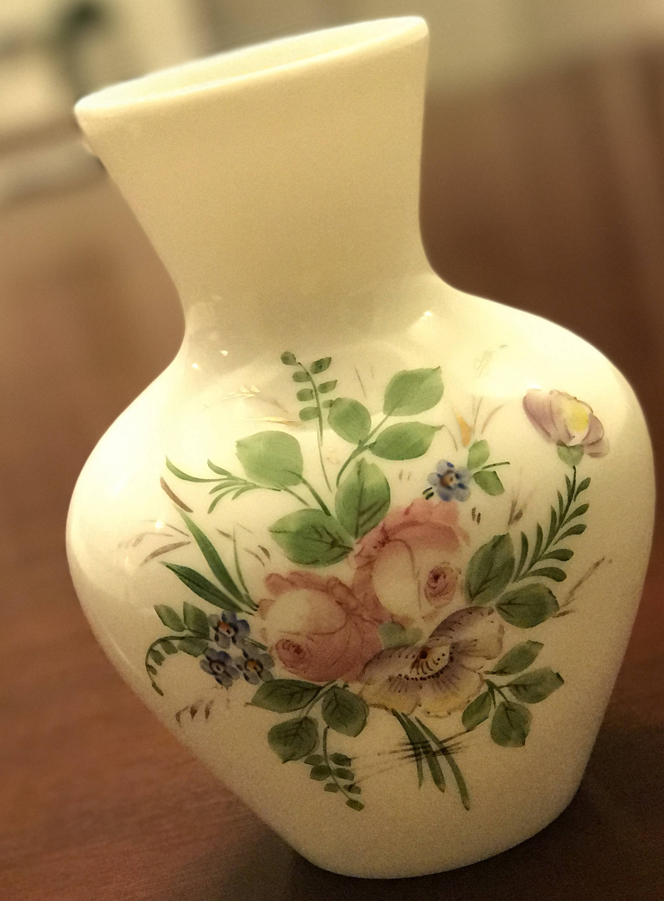 Handpainted Milk Glass Westmoreland Vase, painted pink Roses, Mother's Day Gift