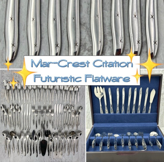 Rare Vintage Mar Crest Citation Futuristic Atomic Star Flatware set, Mid Century Celestial Flatware, Vintage Silverware Set