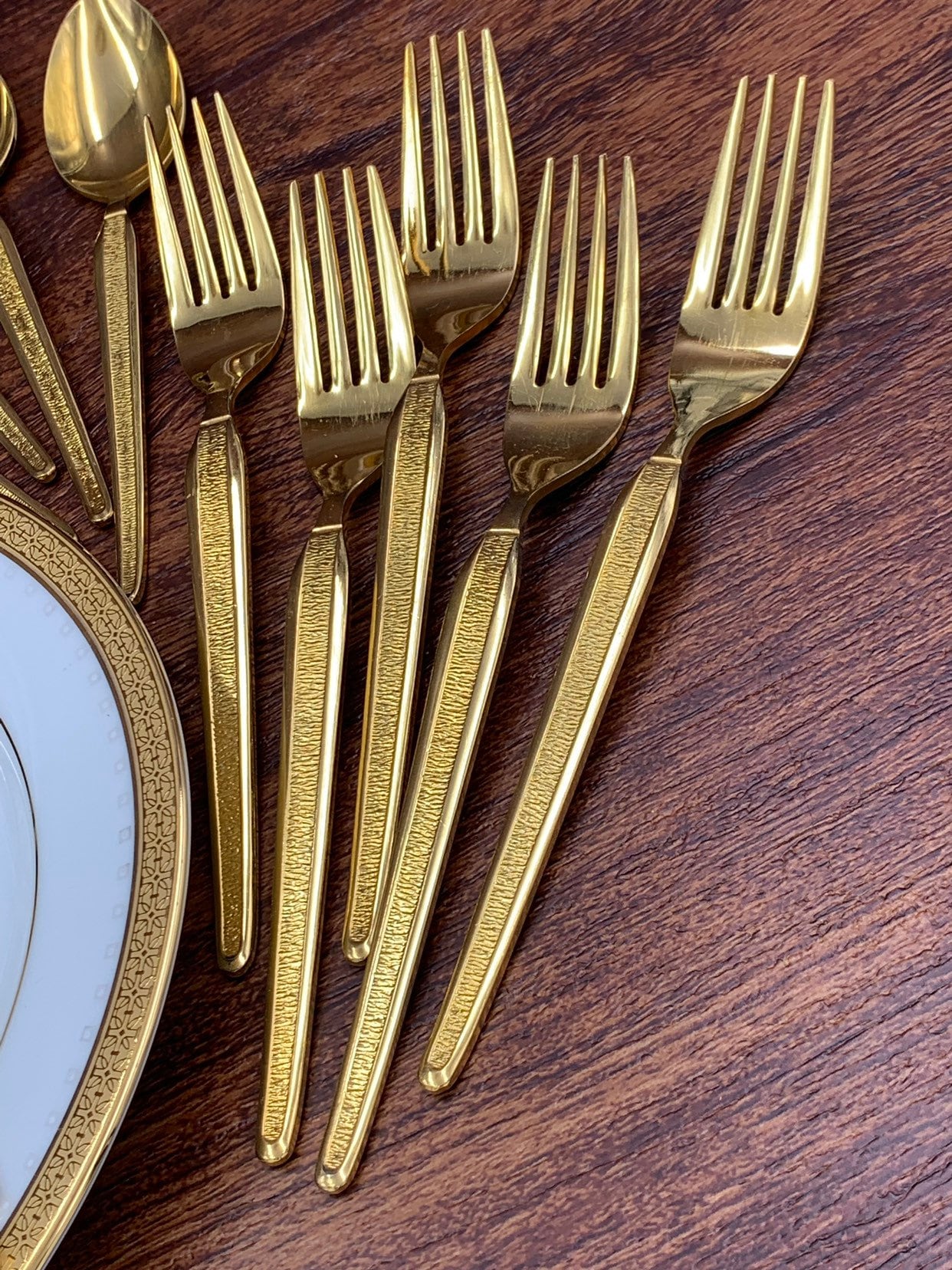 Vintage Royalton 7 Gold Flatware, Gold Electroplate Flatware, Hollywood Regency