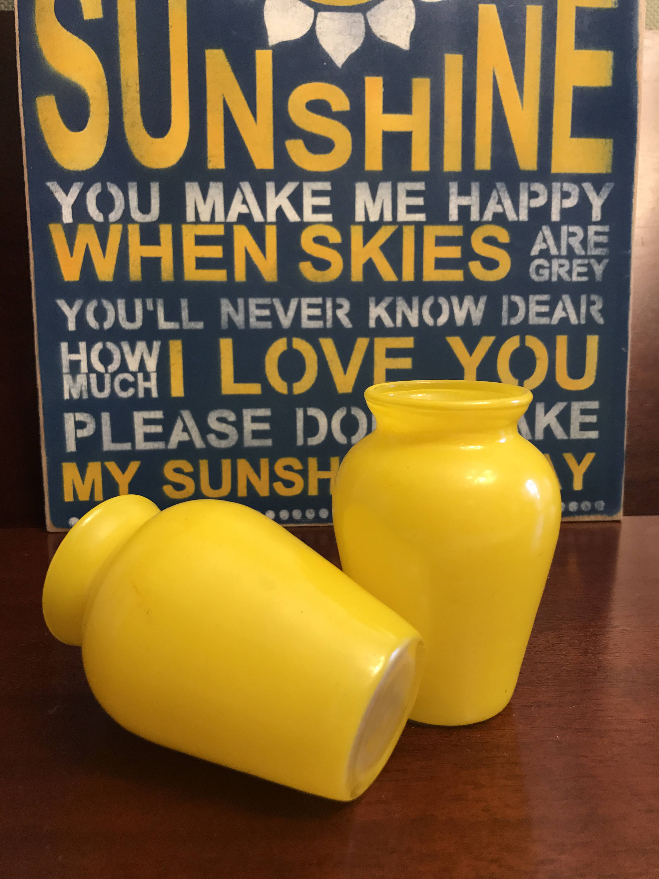 Mini Yellow Glass Vases, Yellow Fired On Glass Vase, Pair of little