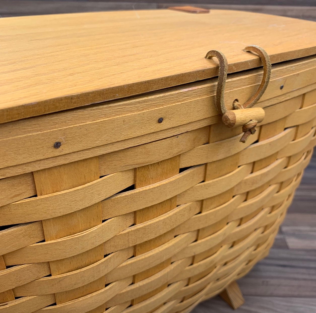 Vintage Longaberger Basket Rustic Home Decor, Magazine Basket with lid