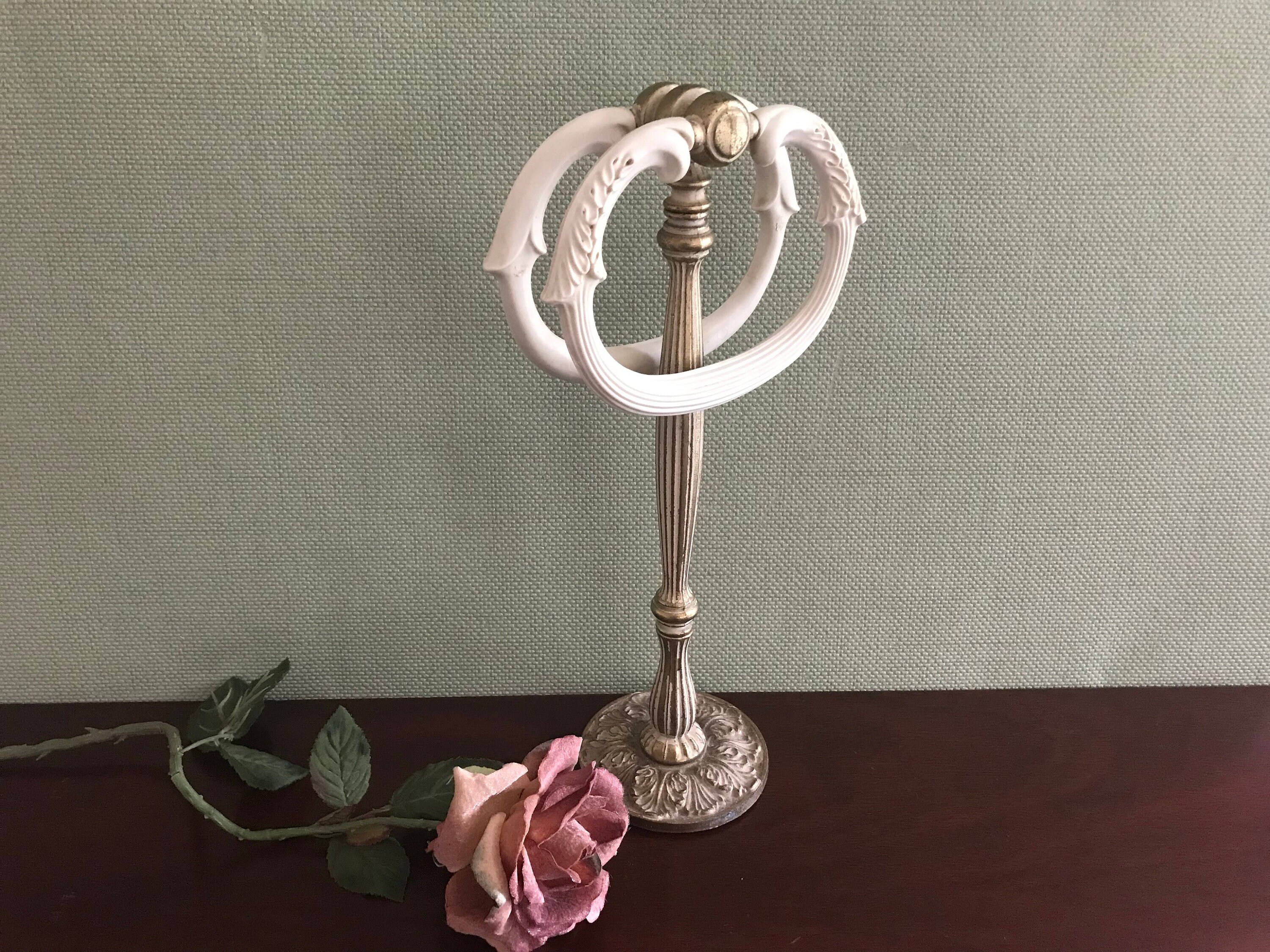 Vintage Guest towel Holder, double ring freestanding towel holder, Bathroom decor, Hollywood