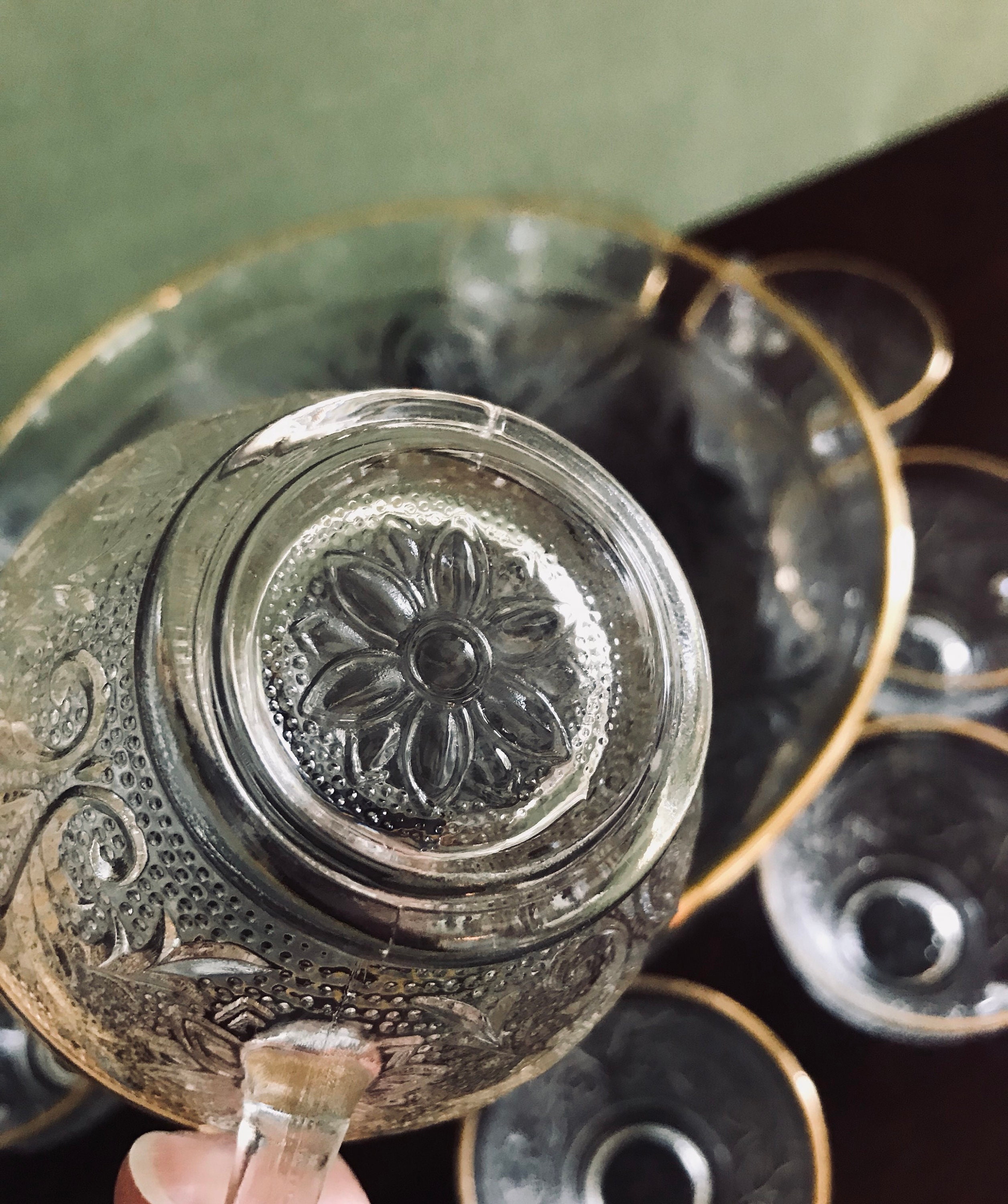Vintage Sandwich Glass Punch Bowl and matching Glasses, Sandwich clear