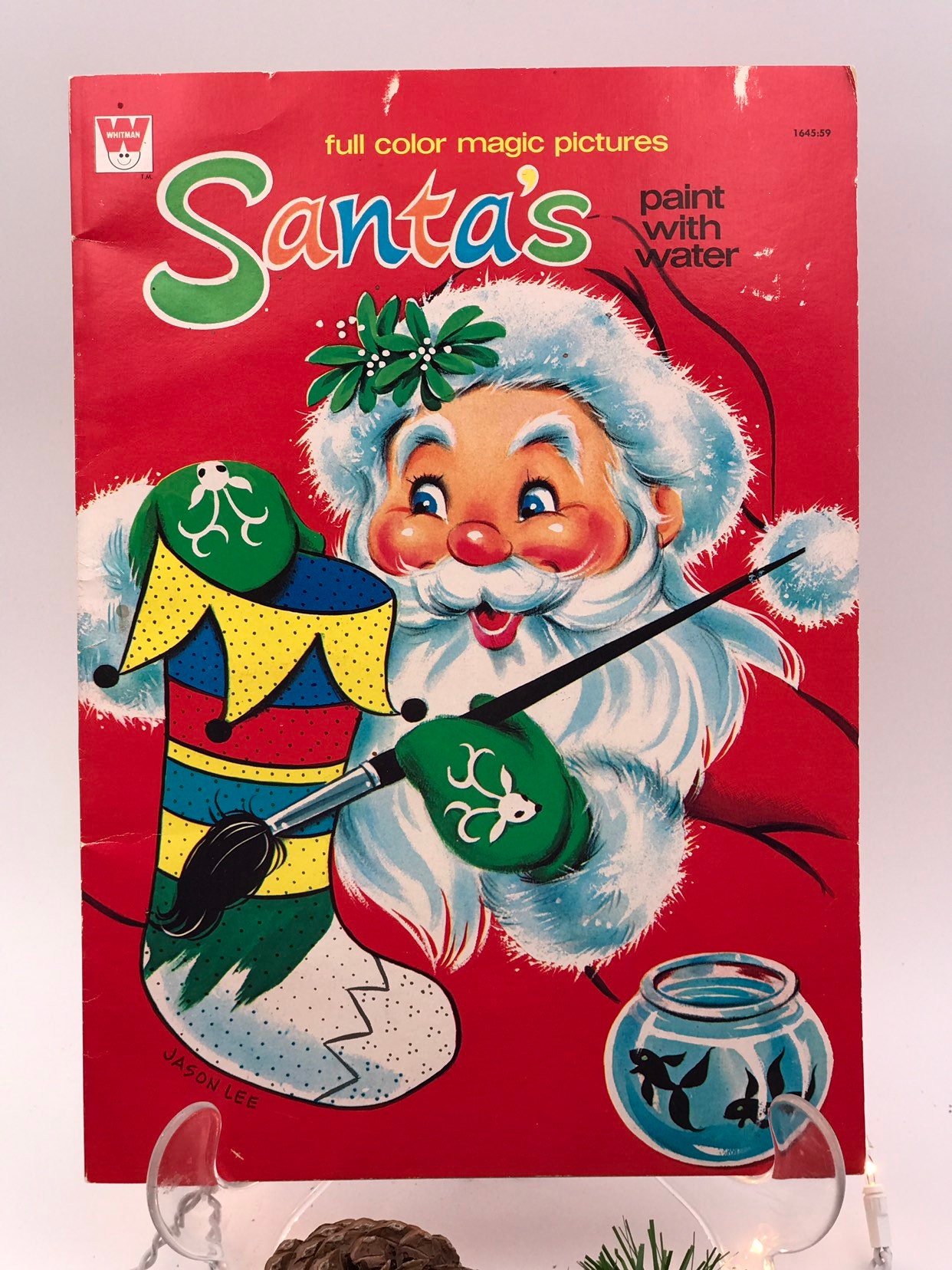Vintage Christmas Paint with water coloring Book, Santas magic picture