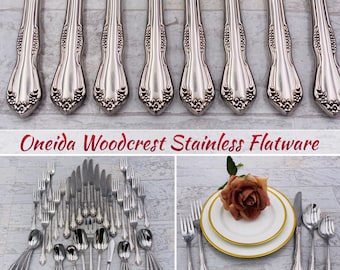 Vintage Oneida Woodcrest Stainless Flatware Set: Service for
