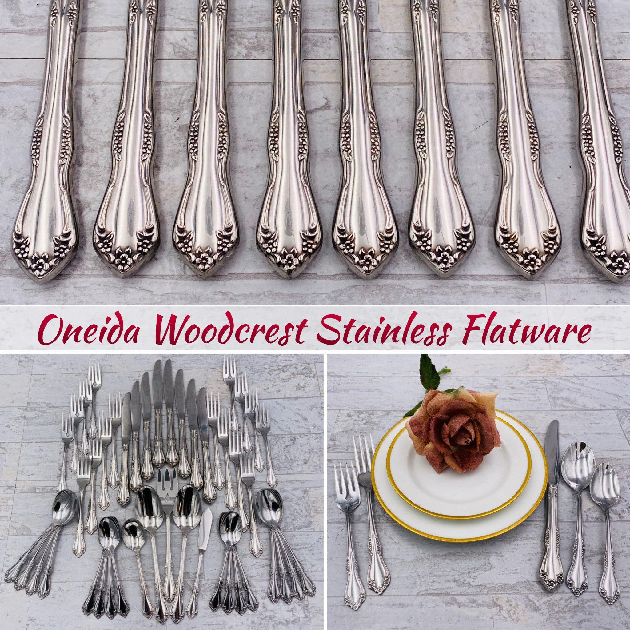 Oneida Lasting Rose Deluxe Stainless Flatware Set, Service for 8