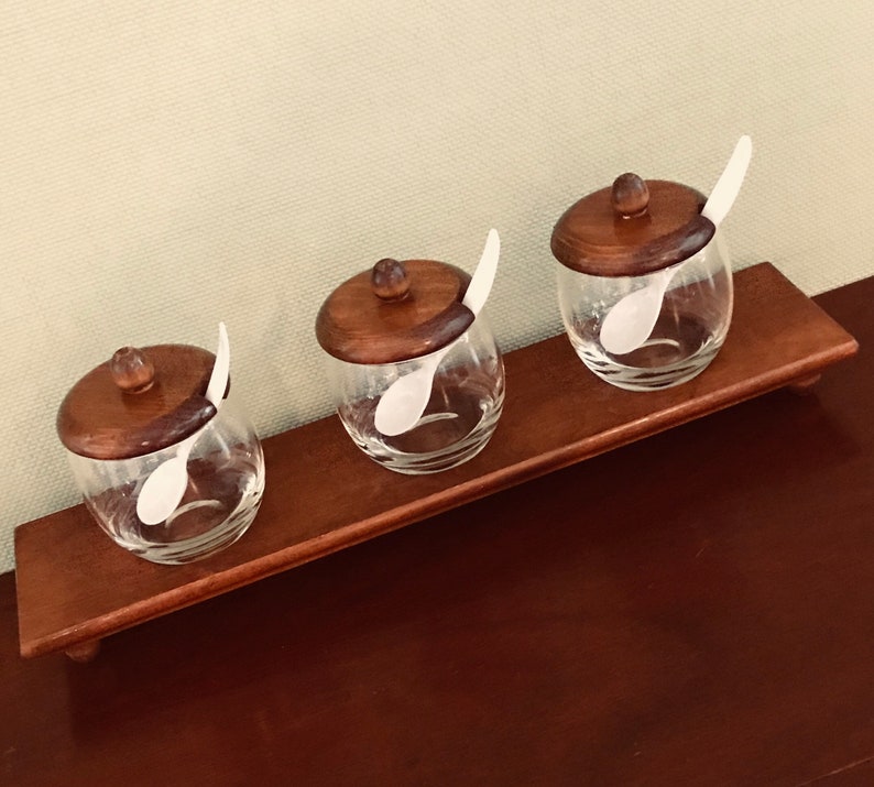 Vintage Condiment Server Wooden Condiment Tray 3 cup Etsy