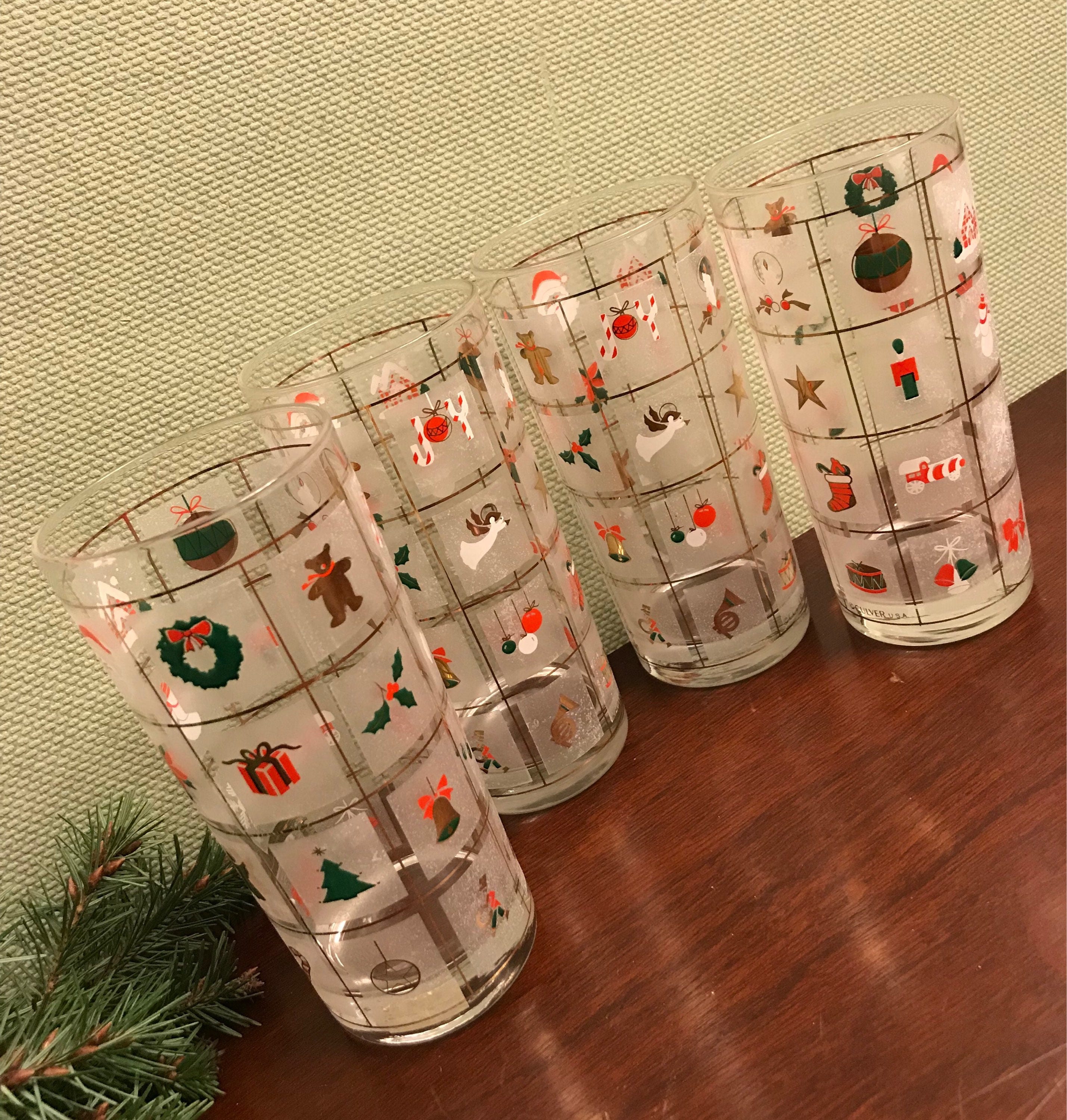 Culver Glasses, Vintage Christmas Glasses, Holiday Boxed Glasses Signed