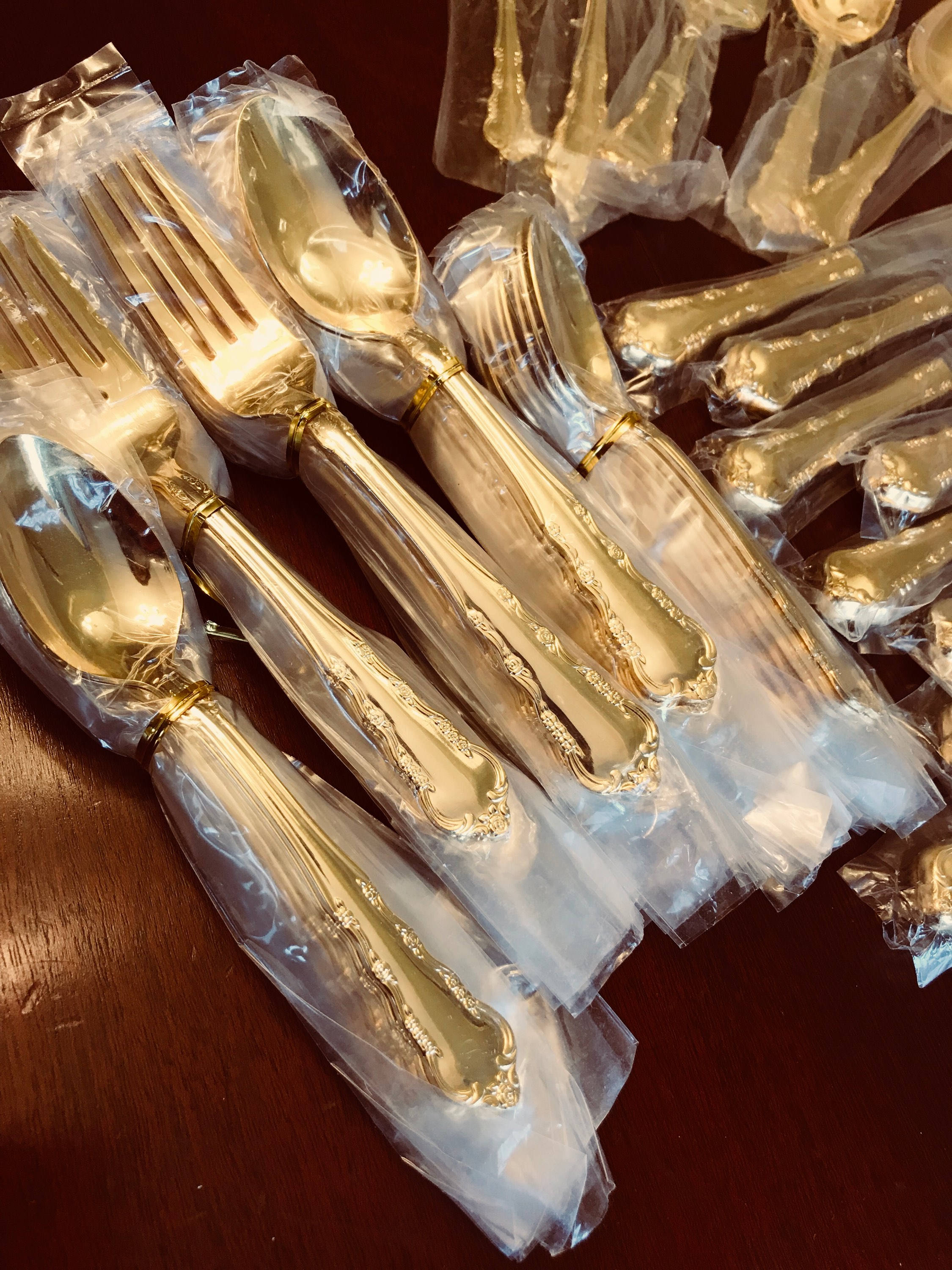 Vintage Gold Flatware, Mint Condition, service for 8, hostess serving pieces, I S 1847 Rogers