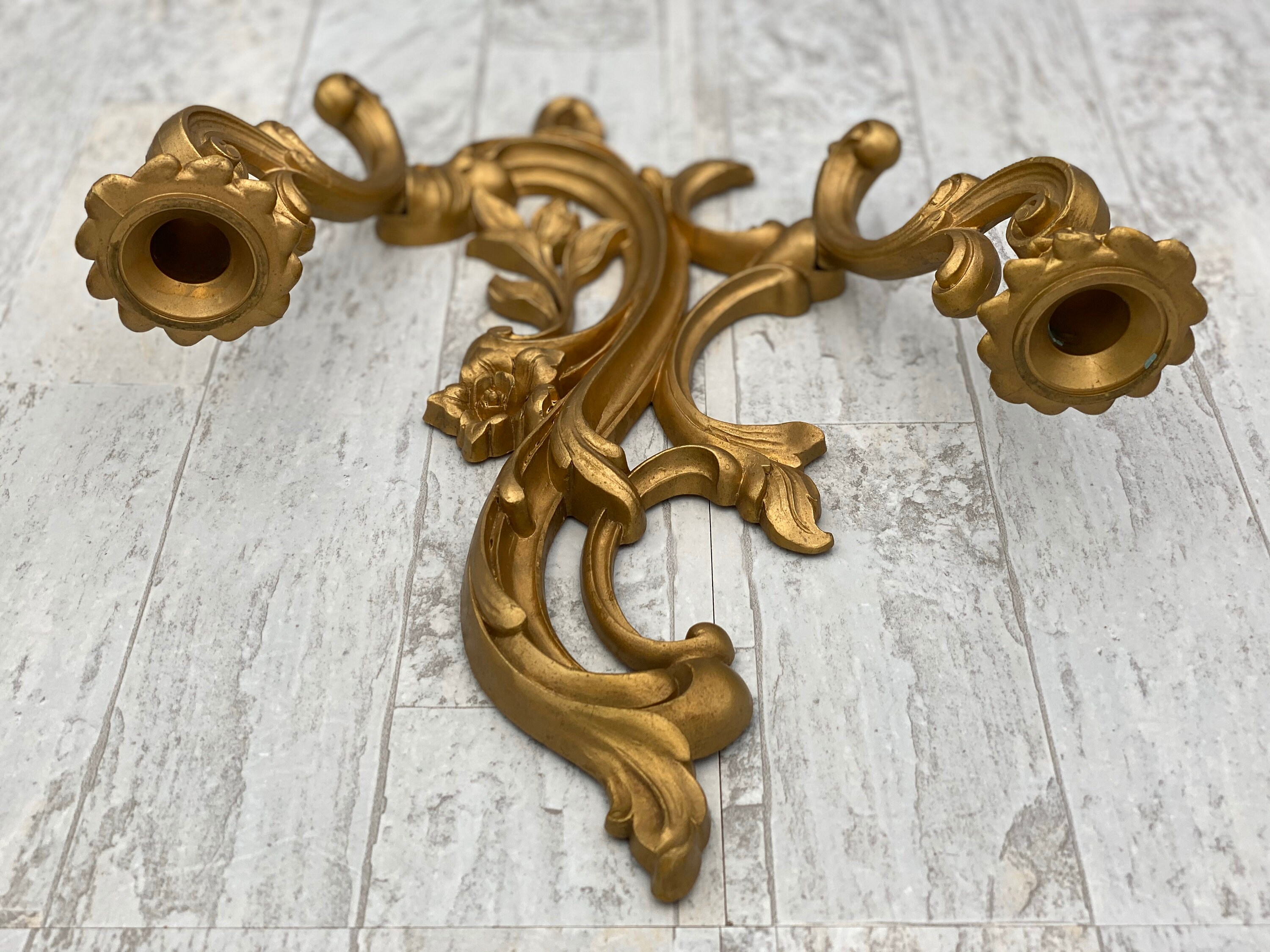 Vintage Gold Wall sconce, Hollywood Regency Style Double ... Vintage Gold Wall sconce, Hollywood Regency Style Double ... on Wall Sconces That Hold Flowers id=87760