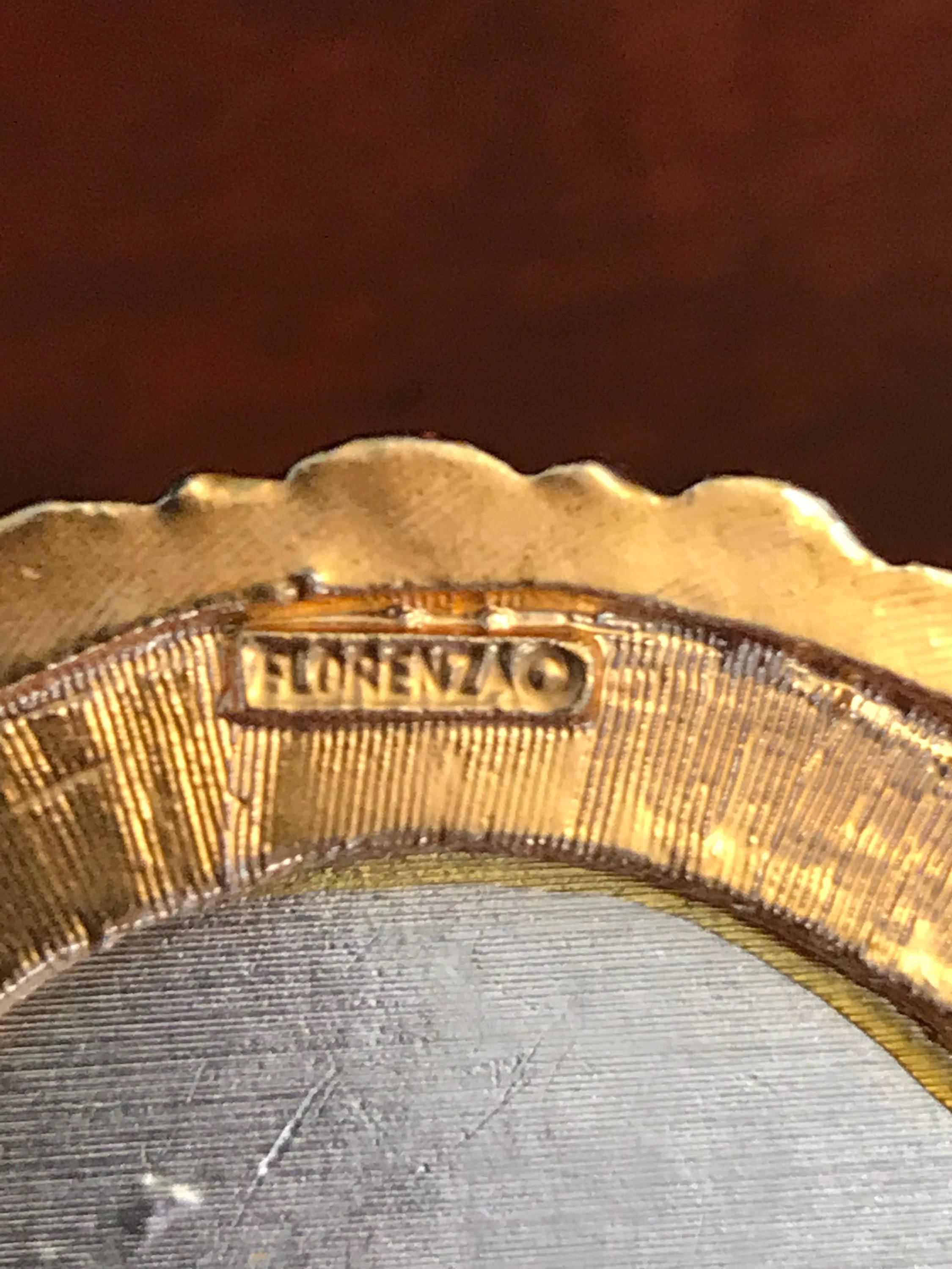 Florenza Gold Trinket box, Floral Purse shaped Mirror Lid, Gold Ring