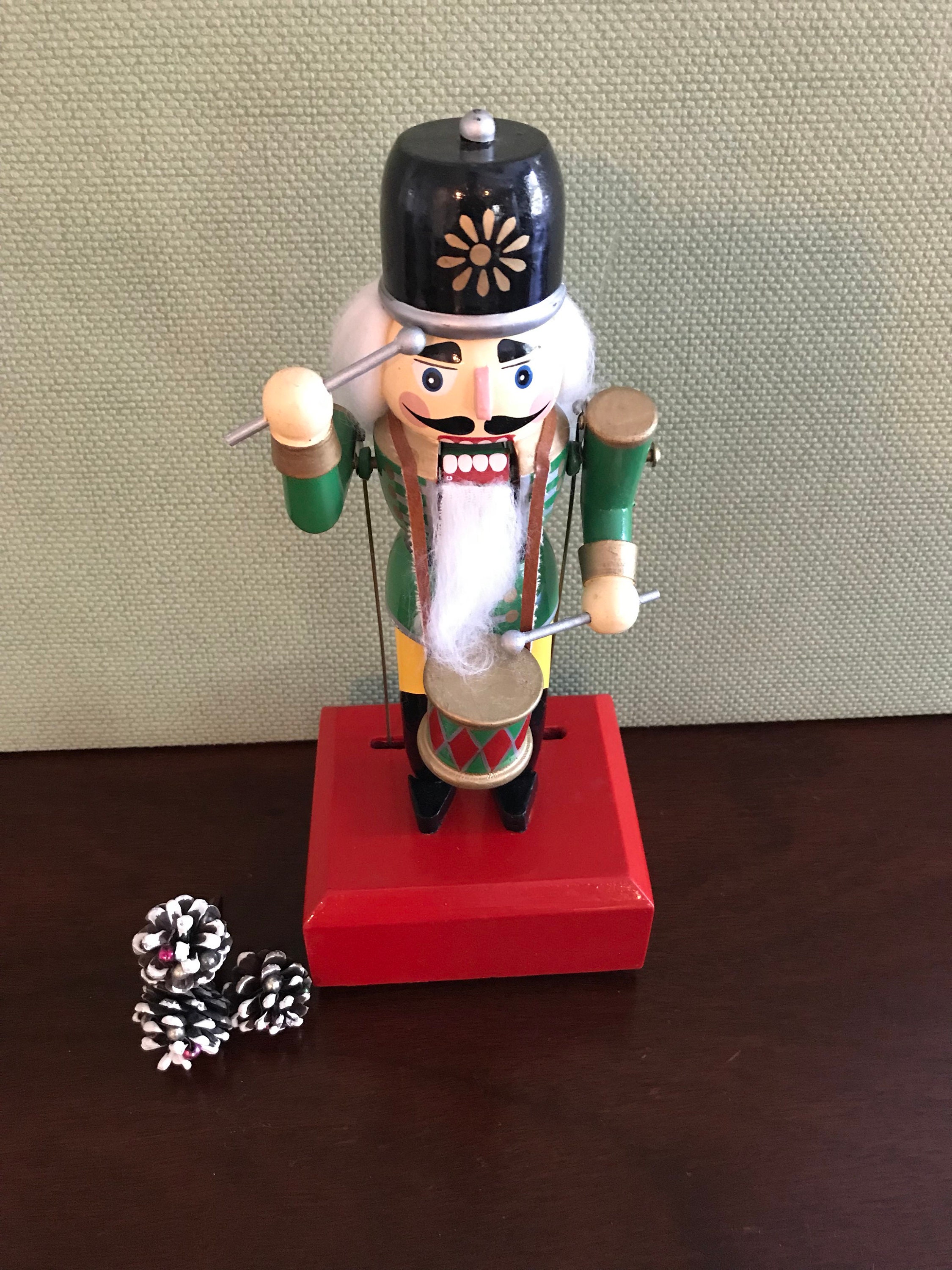 Vintage Musical Toy soldier with Drum Nutcracker with movement Christmas painted wooden