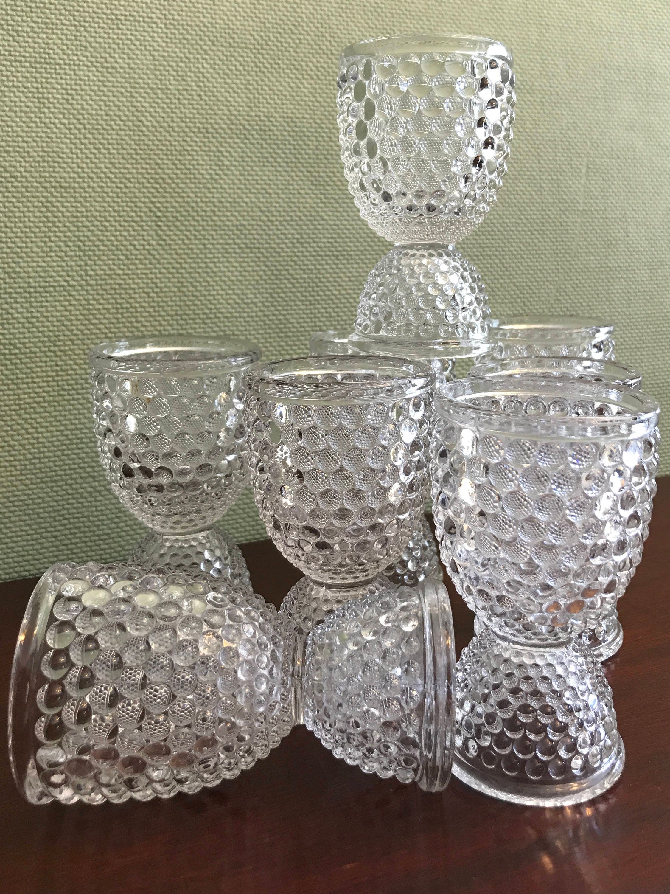 Vintage Egg Cups, Thousand Eyes Glass Egg Cup, Pressed glass Egg cups
