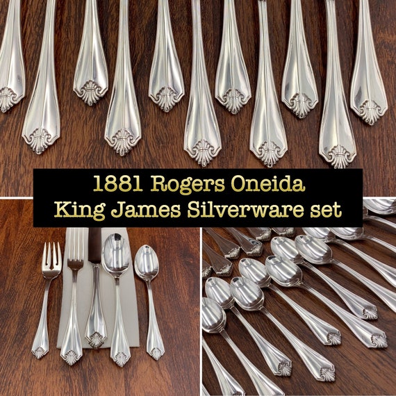 Vintage Oneida Silverware set NEW Service for 8 In Silverware chest, King James Flatware set Wedding Gift, Flatware set