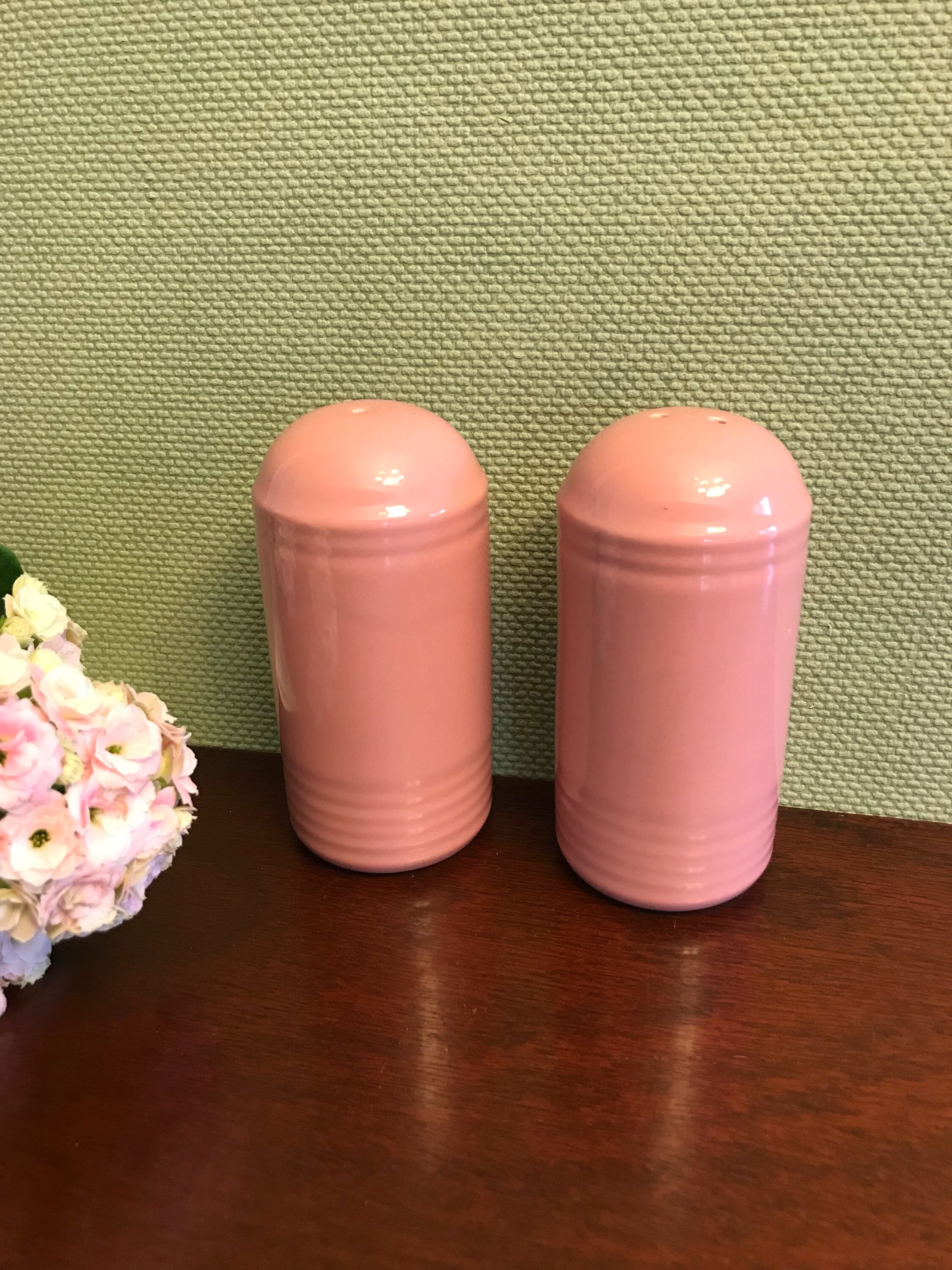 Salt and Pepper set, Vintage Stoneware salt and pepper shakers, Dusty
