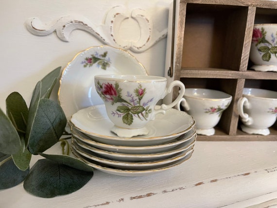 Vintage Mini Teacups and saucers, Rose Tea set, Tea party, Shabby Chic, gift for her