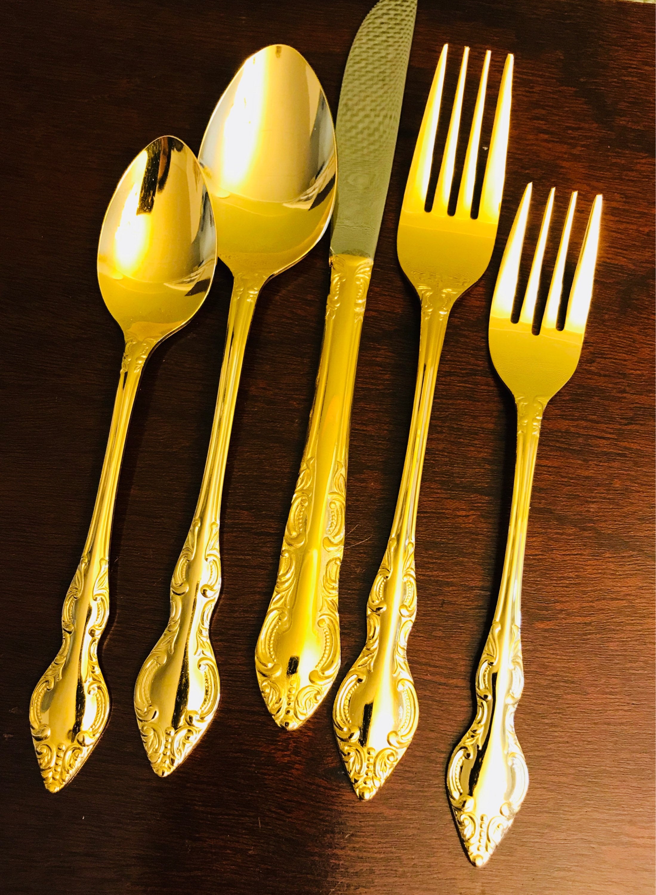 Vintage Gold Flatware, Golden Natchez, Gold Electroplate Flatware, Rogers Silverware, 5 piece