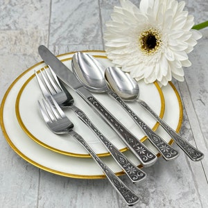 Mid Century Stainless Flatware set Cortina by Present, Vintage Silverware set