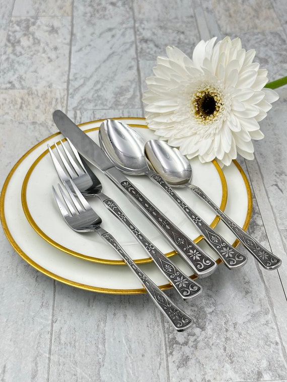 Mid Century Stainless Flatware set Cortina by Present, Vintage Silverware set