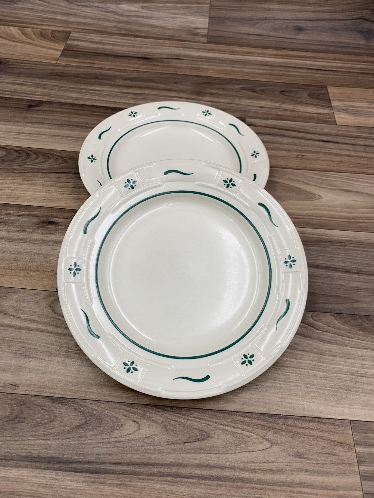 Vintage Longaberger Pottery Plates Woven traditions Heritage Green Set