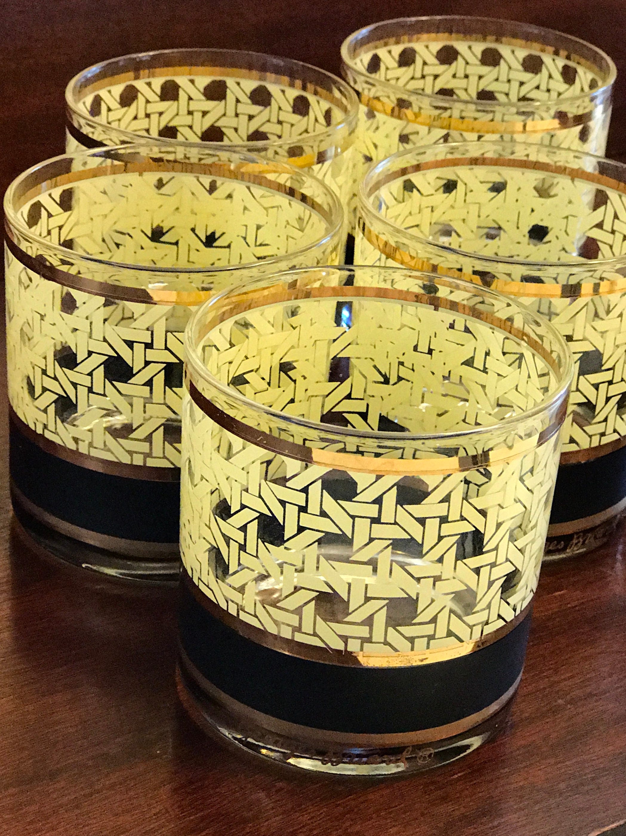 Mid Century Georges Briard Glasses, Gold Cream Basketweave Pattern Glasses, Set of Designer ...
