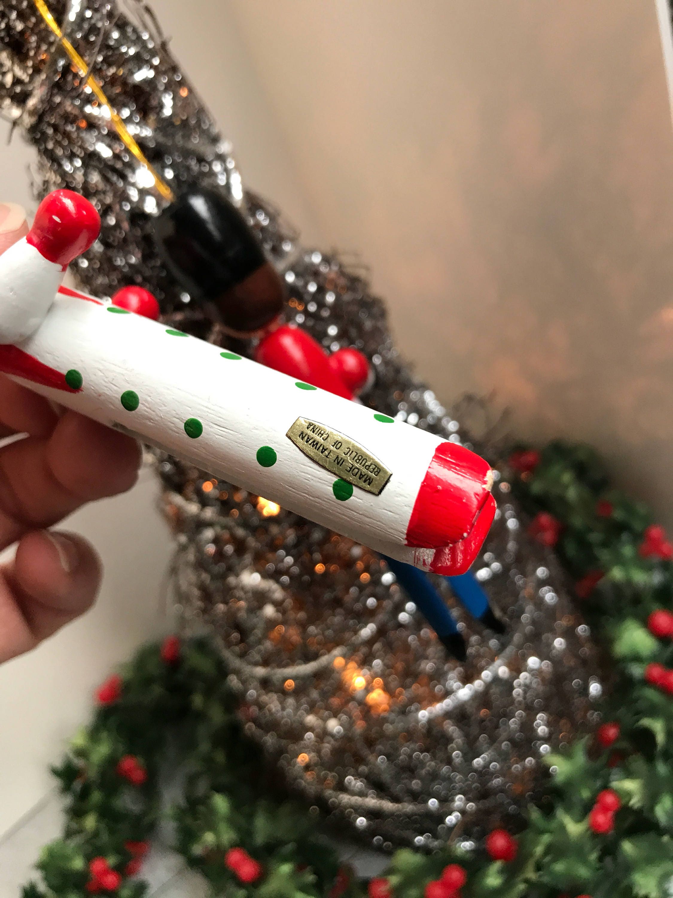 Vintage clothes pin Christmas Ornaments, 1960s Ornaments, painted