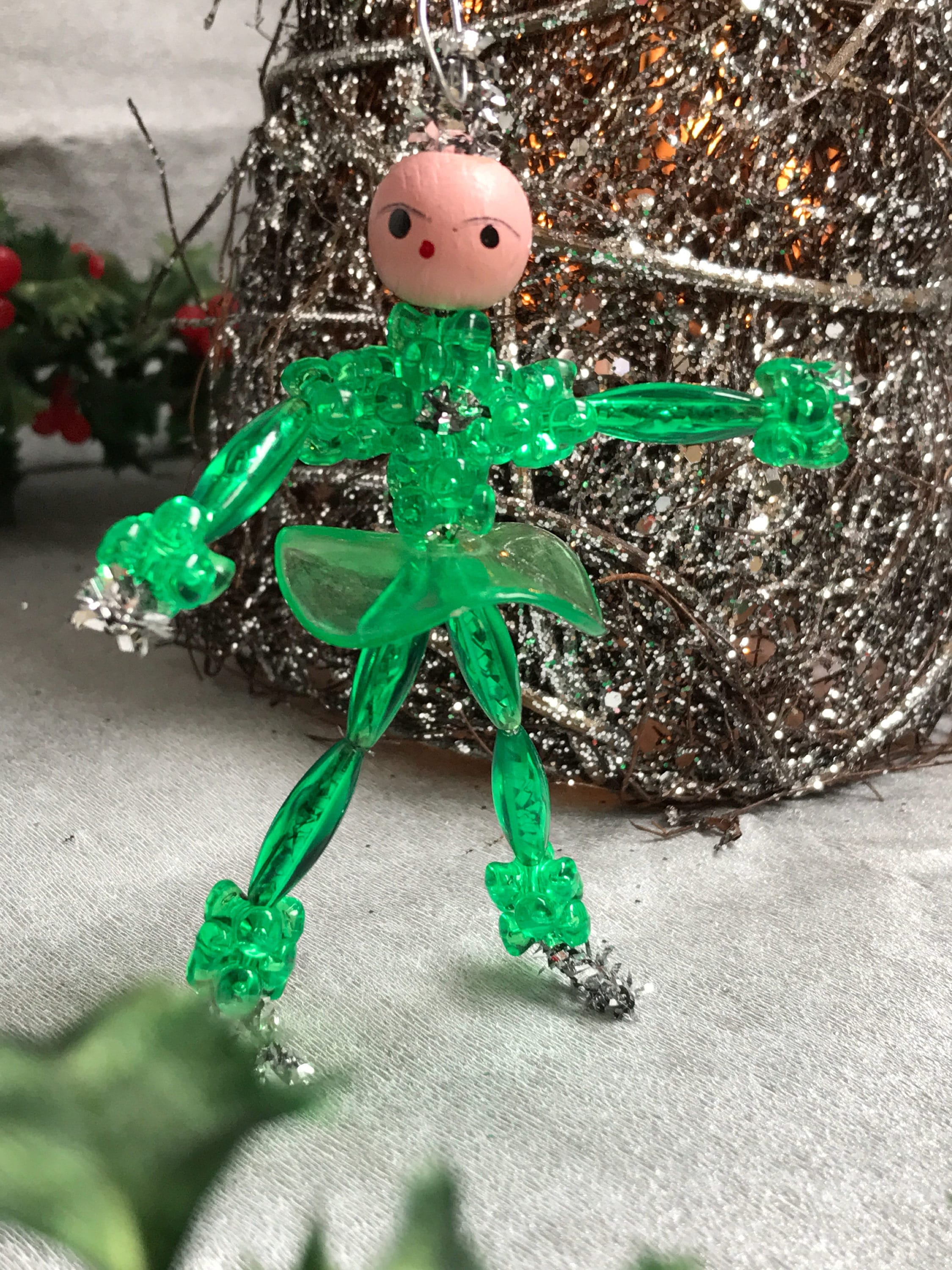 Vintage Ice Skater Ornaments, 1960s Beaded Christmas Ornaments