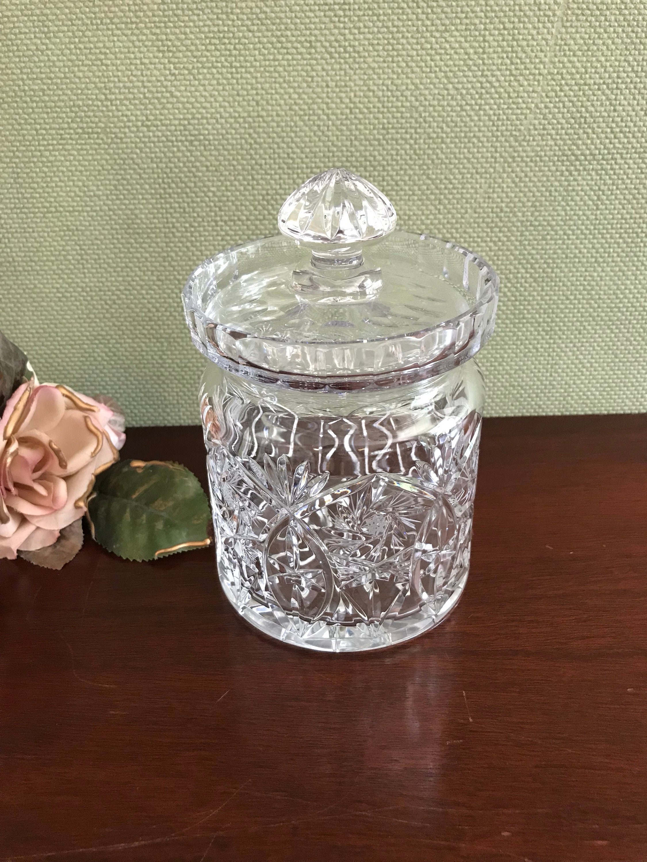 Vintage Crystal Candy Jar, Whirling Star and Fan design, Lead Crystal