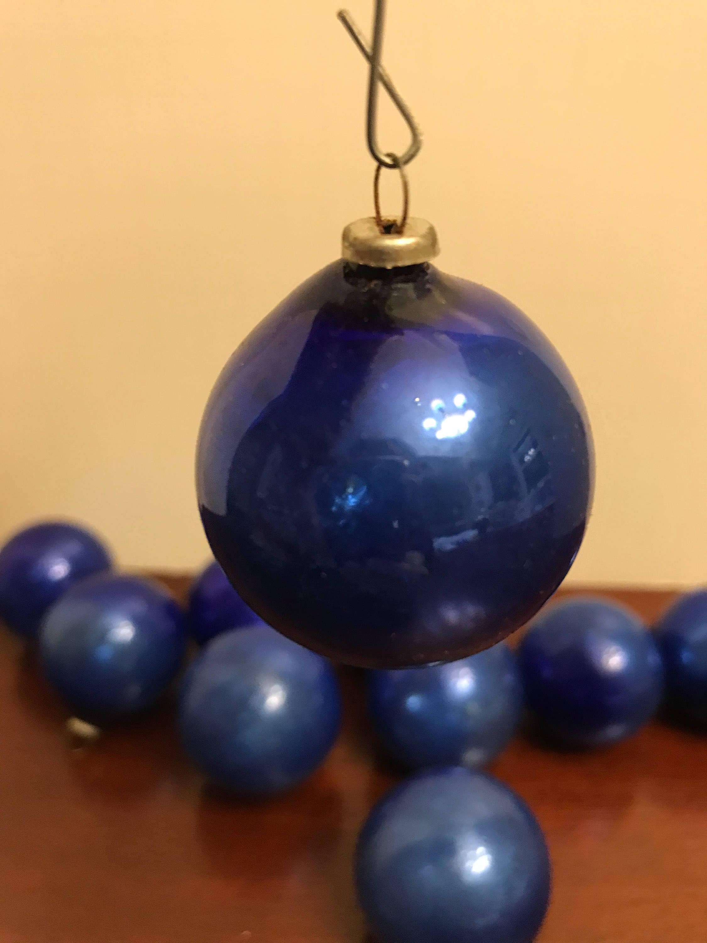 Vintage Blue Glass Christmas Ornaments, mini Glass Ball ornaments