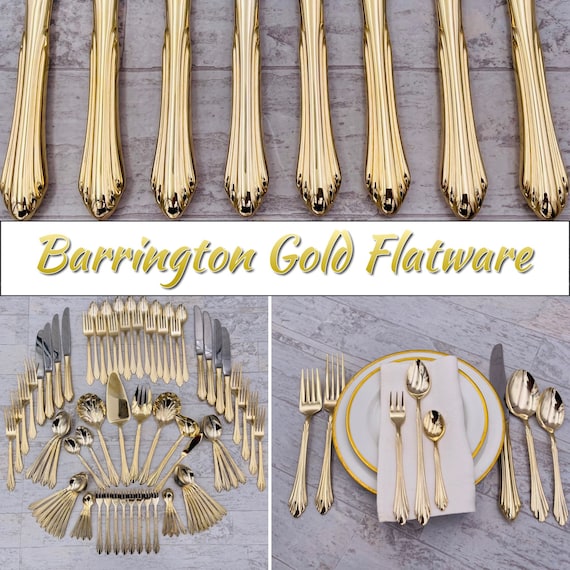 Vintage Flatware set, Retroneu Excel Barrington Gold, Gold plated Stainless, service for 8, Gift for Her