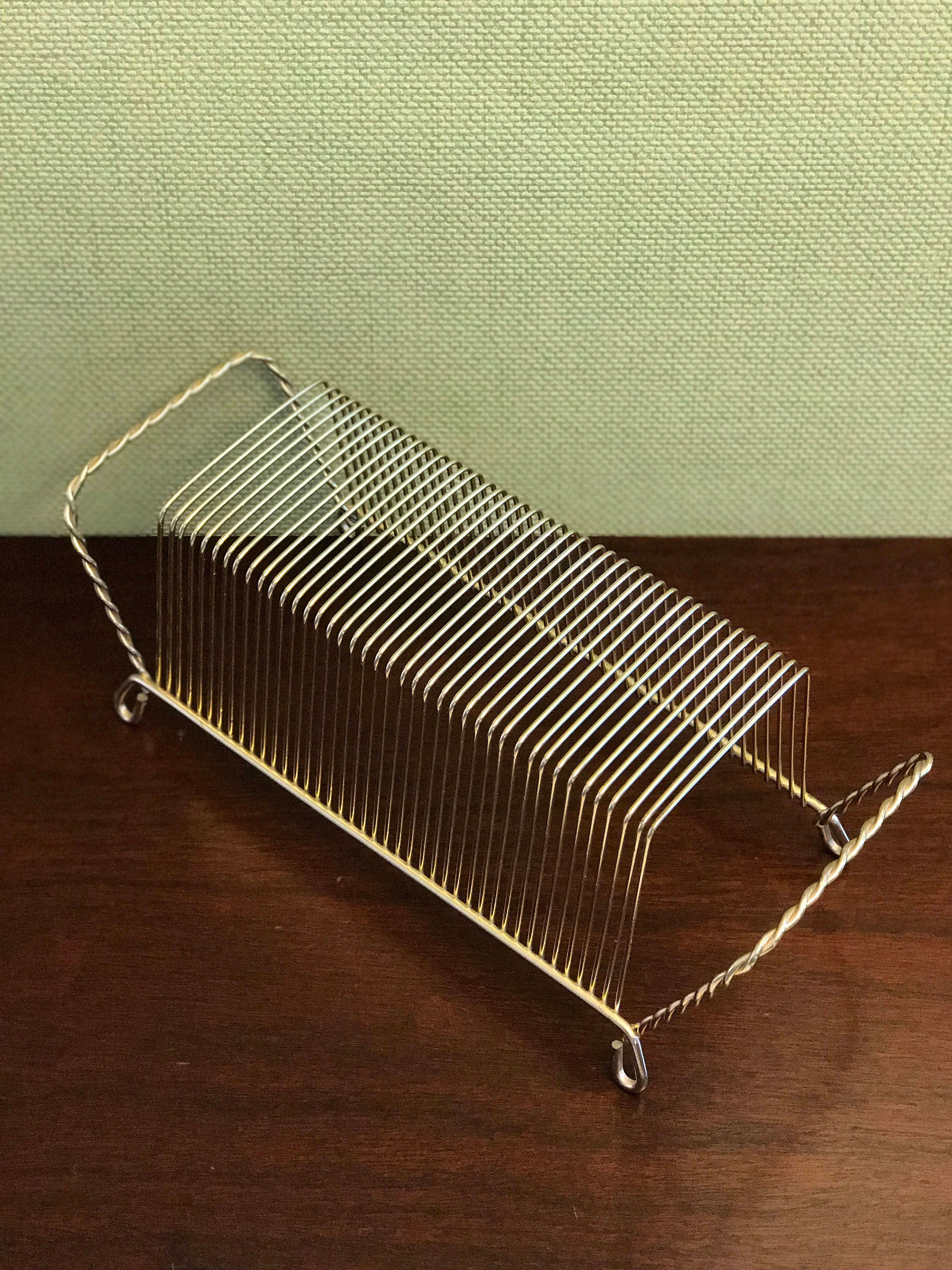 Mid Century Record Stand, Gold wire record organizer, Vintage 45 RPM ...