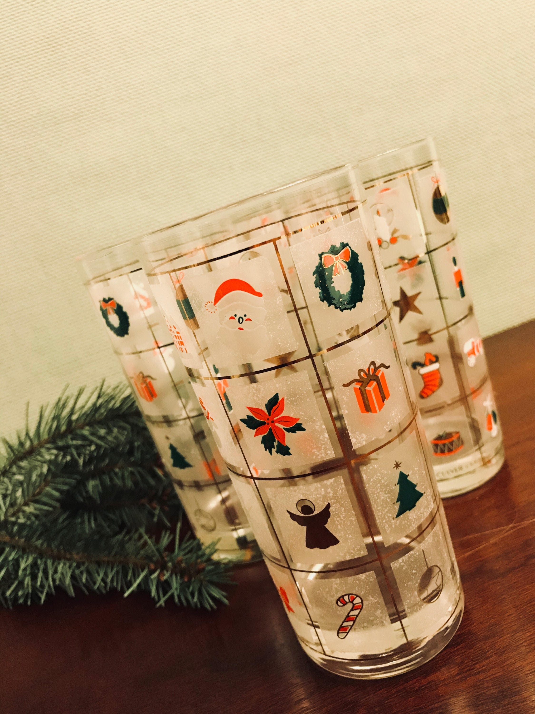 Culver Glasses, Vintage Christmas Glasses, Holiday Boxed Glasses Signed