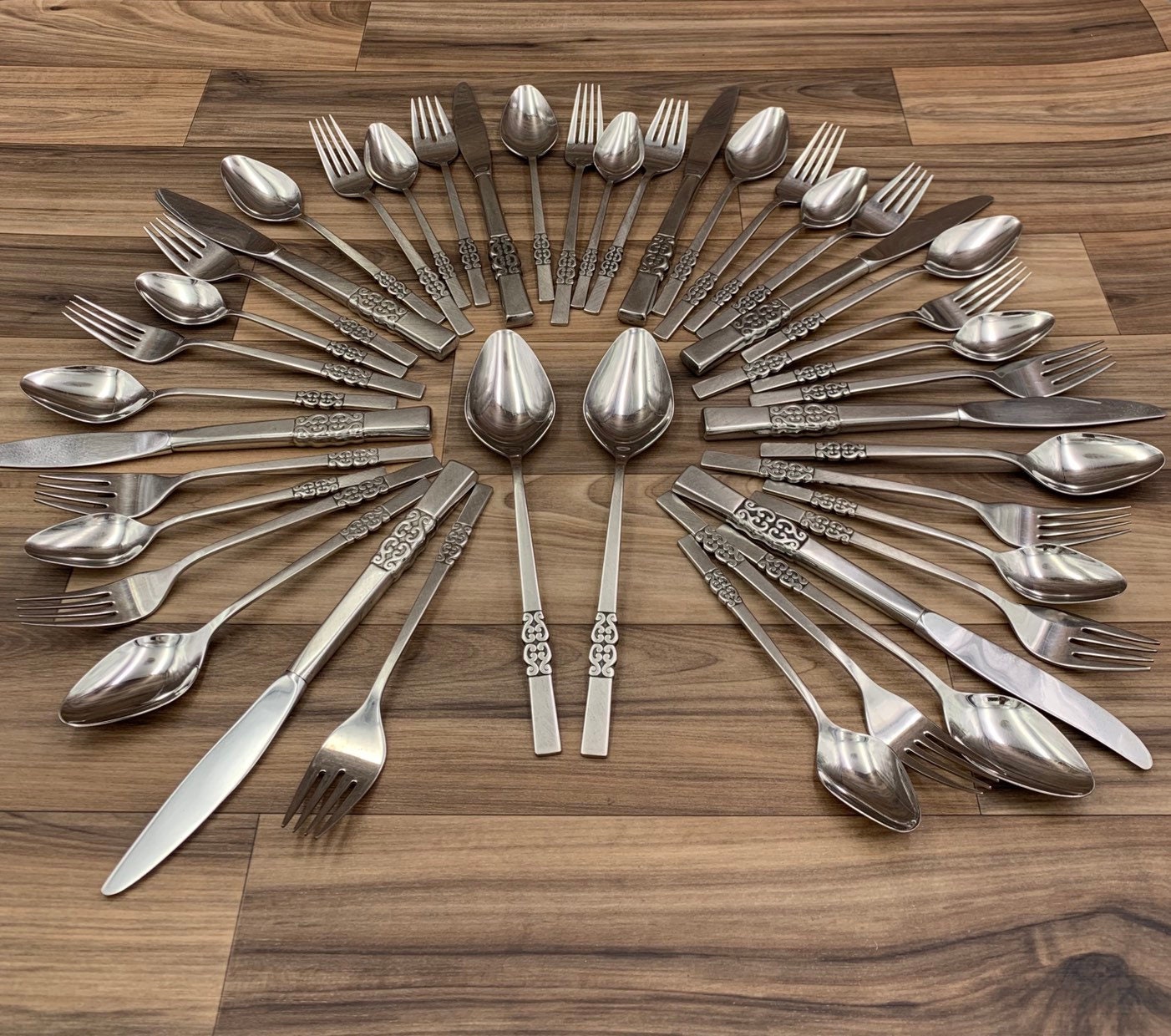 Vintage Flatware set Danish Scroll MCM Flatware Service for 8