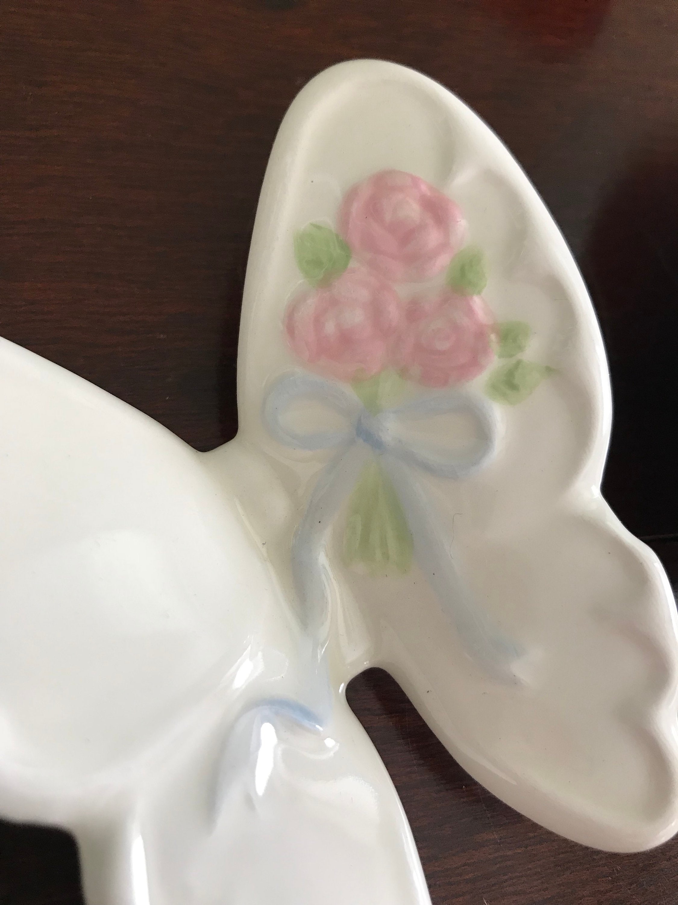Pink Rose Butterfly Moth Hand Painted Plaque Home Decor main image 1