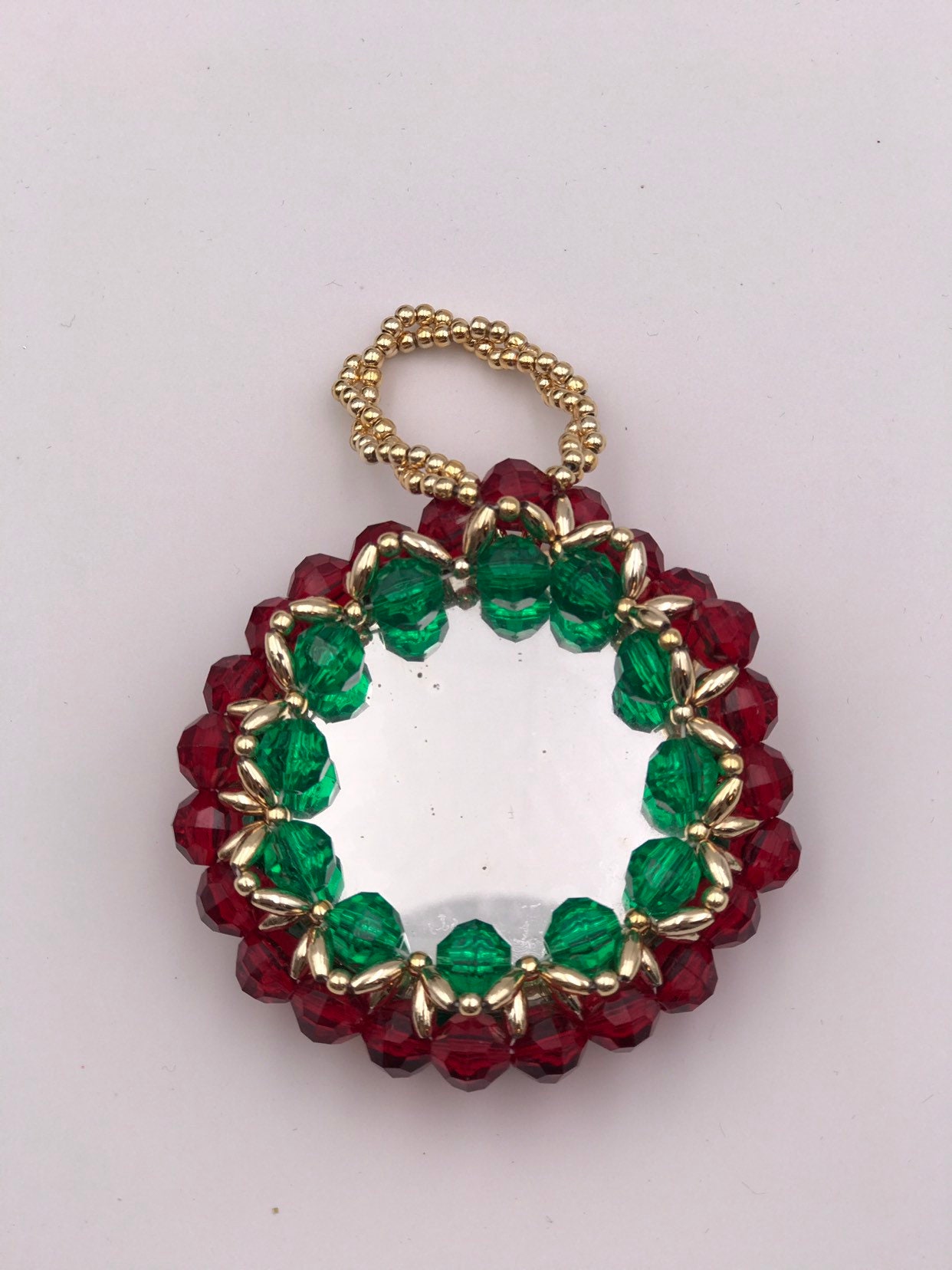 Vintage Beaded Christmas Ornaments, set of three 1970s Beaded Christmas