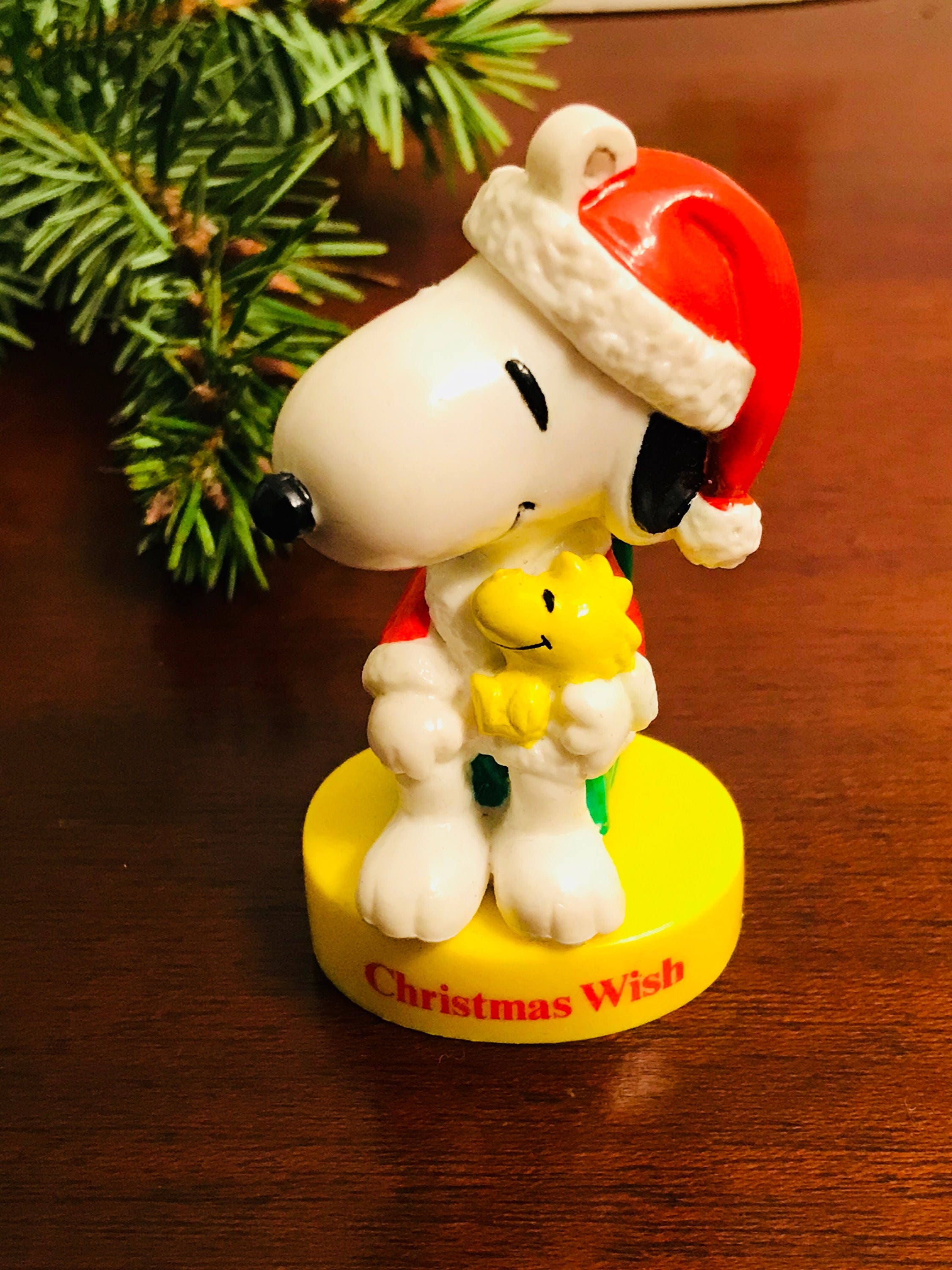 Vintage Snoopy Ornament, Santa Snoopy with Woodstock, Peanuts figurine
