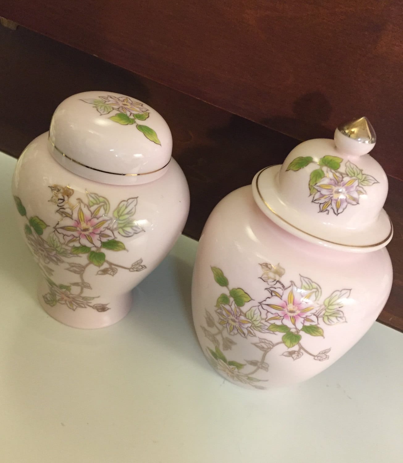 Vintage Asian Ginger Jars, Pink Porcelain Floral Ginger Jars, Asian