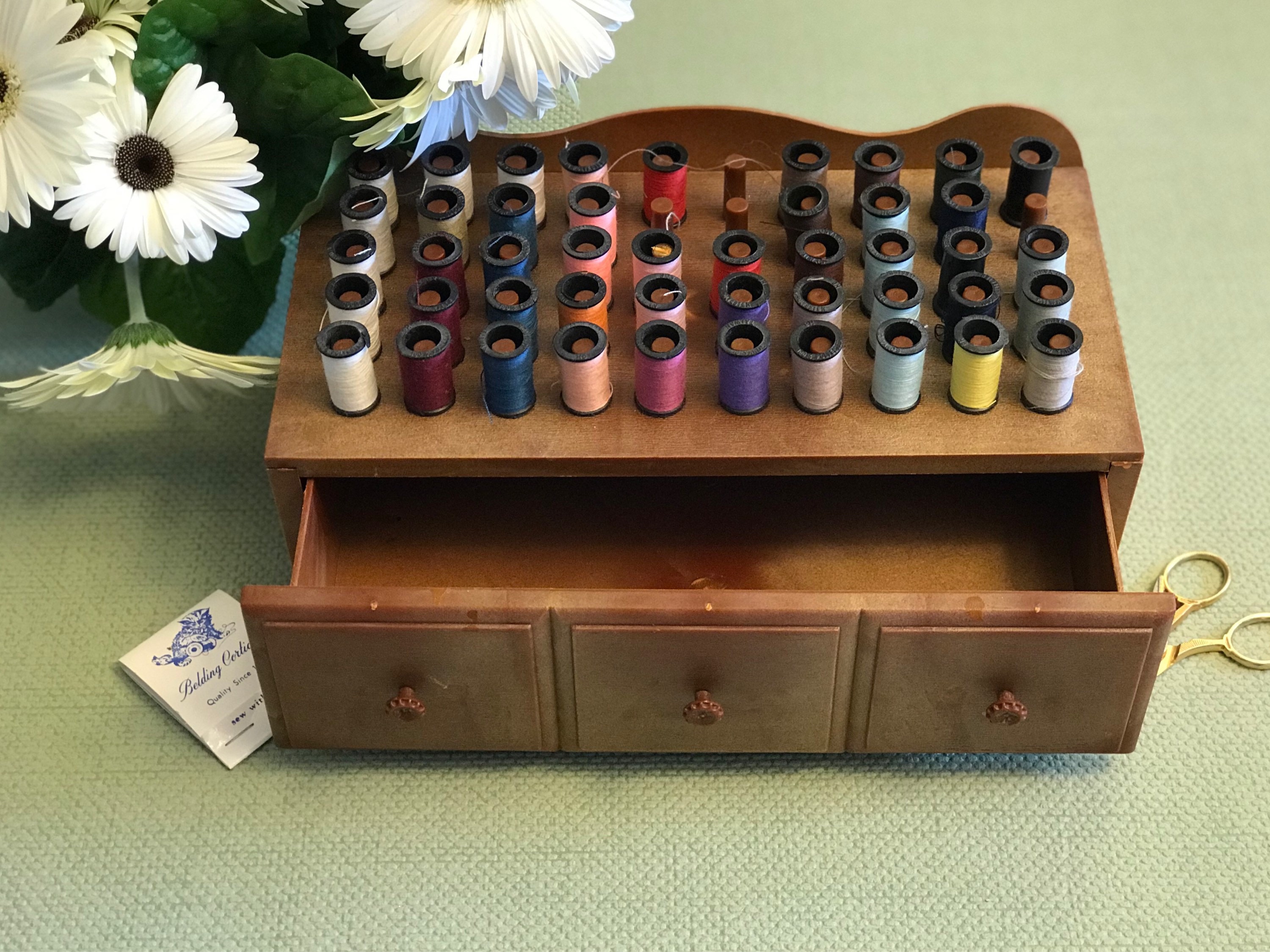 Vintage Sewing Box, Mini spools of thread, Sewing Storage, Sering Box