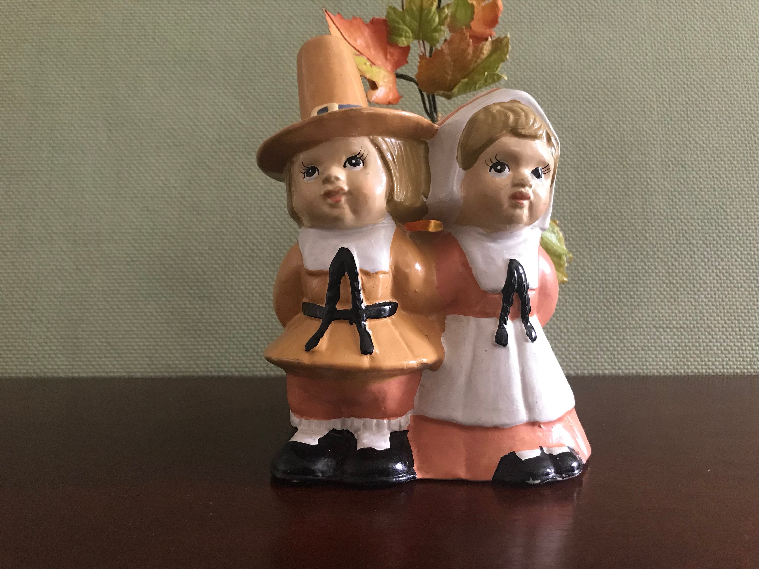 Vintage Pilgrim Planter Handpainted Ceramic Thanksgiving Pilgrim