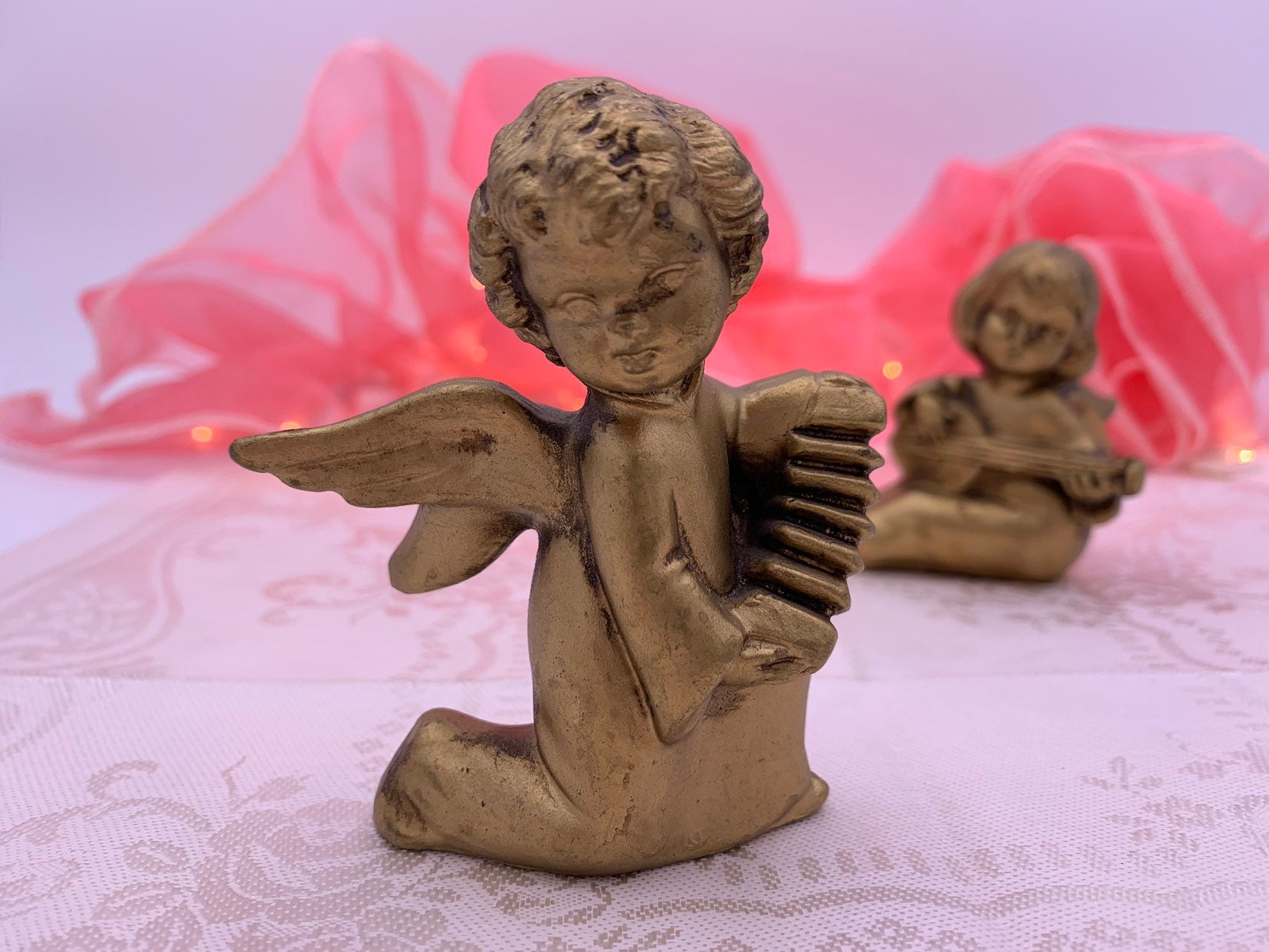 Vintage Gold Cherub figurines, Golden Angel figurines, Hollywood